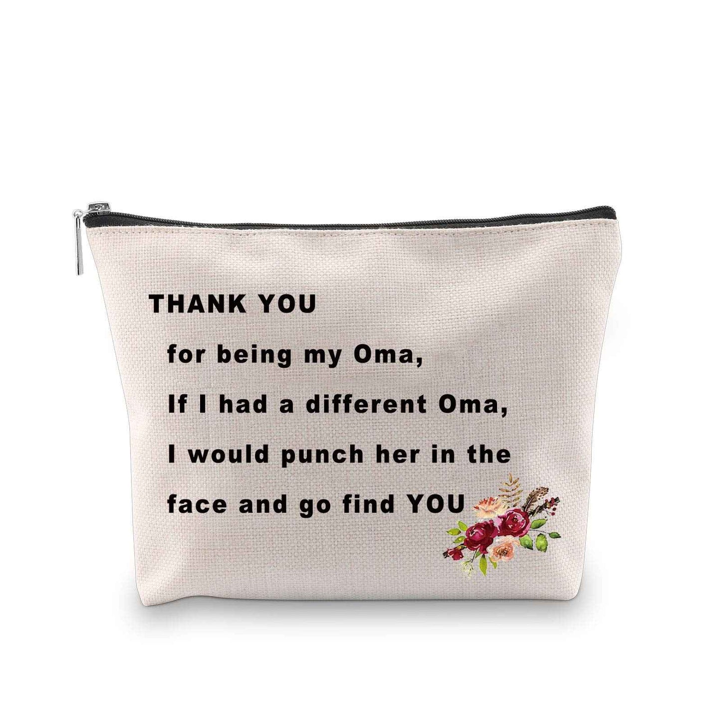 PXTIDY Oma Gift Grandmother Gift Thank You For Being My Oma Cosmetic Bag Best Oma Ever Mema Nana Gift(beige)
