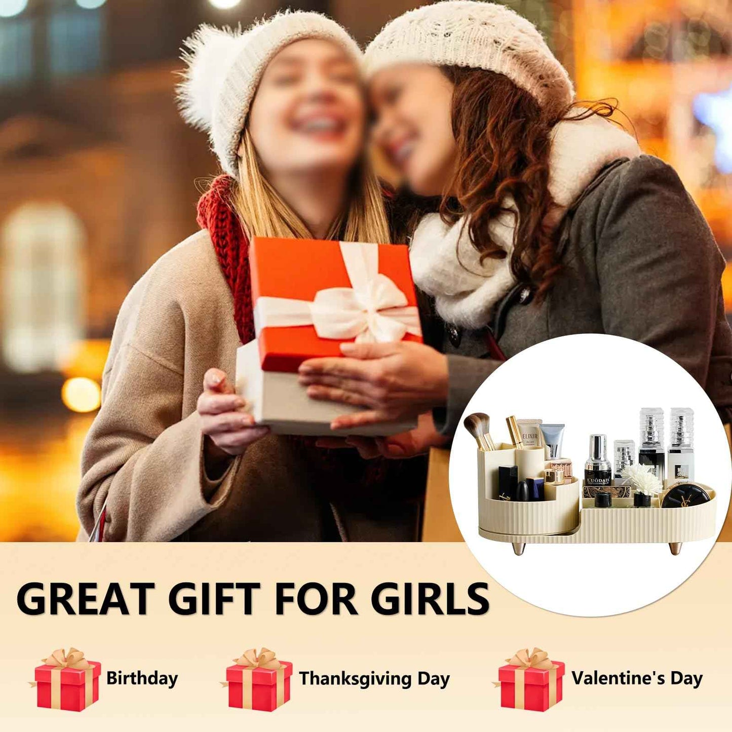 RUIQING New 360 Rotating Makeup Organizer - Large-Capacity Vanity Organizer, Stores Makeup Brushes and More, Keeps Countertop Clean and Tidy