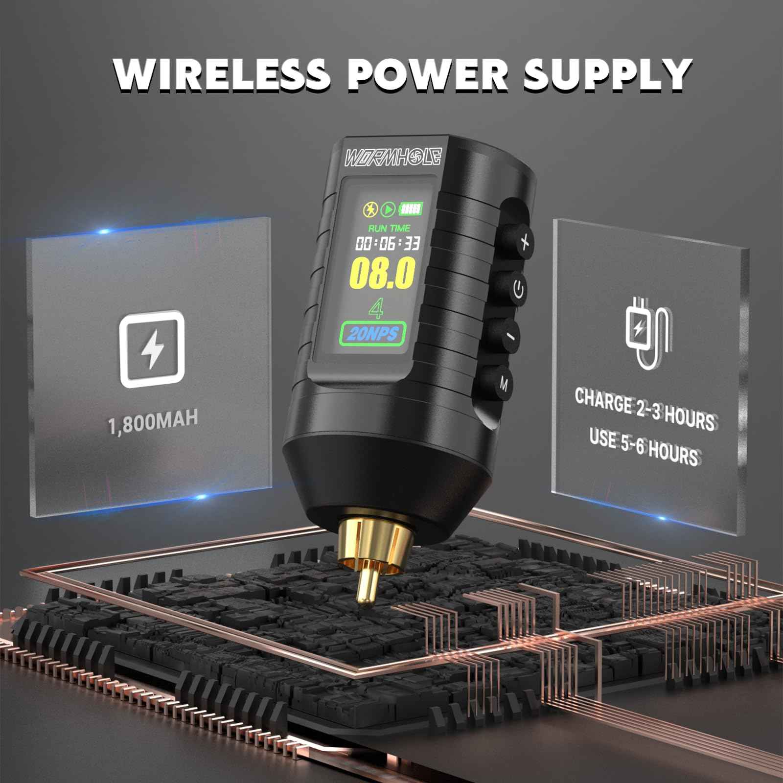 Wormhole Wireless Tattoo Practice Gun Kit with 1,800mAh Battery LED Digital Display, 20PCS Tattoo Needles Wireless Tattoo Machine Kit Aluminum Alloy for Beginner and Tattooist WTK296