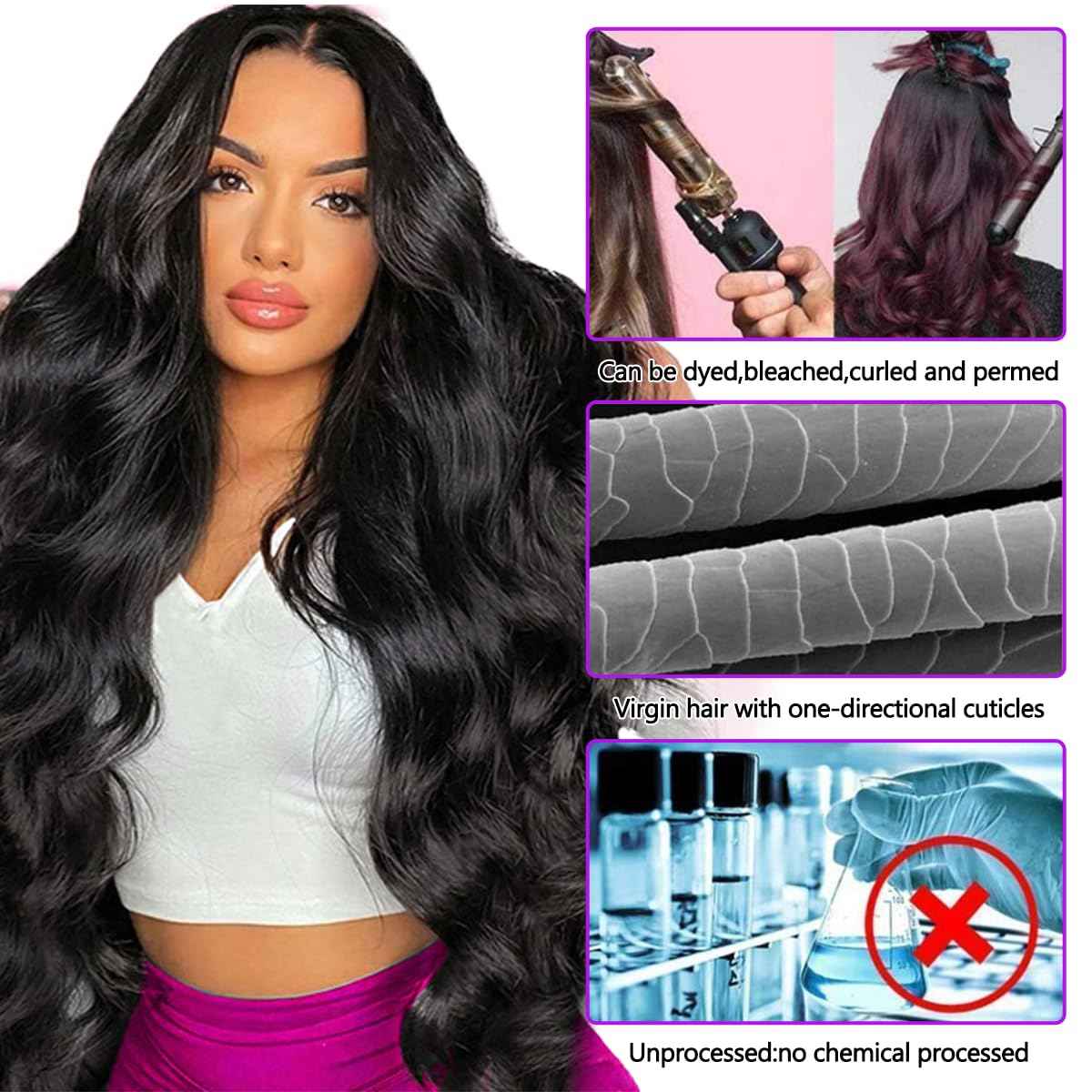 ZWJSH 12A Human Hair Bundles Body Wave 20Inch One Bundle 100% Unprocessed Brazilian Virgin Hair Bundles Double Weft Weave Body Wave Human Hair Natural Black Color