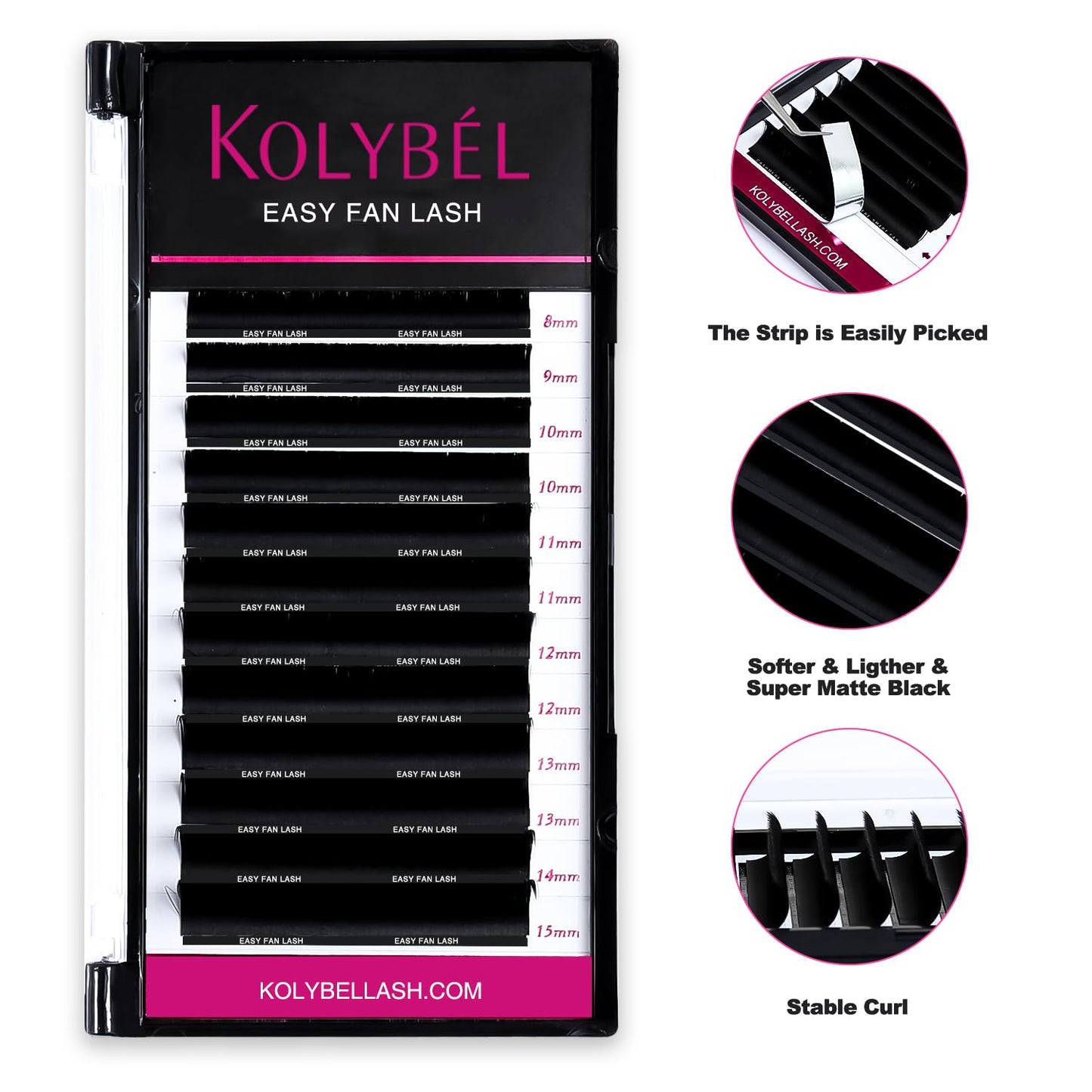 KOLYBEL Eyelash Extensions Cashmere Easy Fan Lashes 0.05 Thickness C Curl 8-15mm Mix Tray Auto Blooming Lash Extension Matte Dark Black Volume Lashes Lasting Self Fanning Lashes(0.05-C,8-15mm)