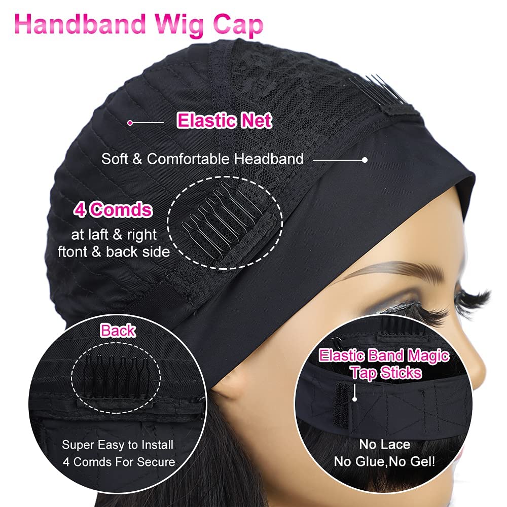 AISI Headband Wigs Human Hair Bob Headband Wigs for Black Women Easy Wear and Go Glueless Wigs Short Straight Wigs Machine Made 150% Density No Lace Headband Wig Natural Color(10 Inch)