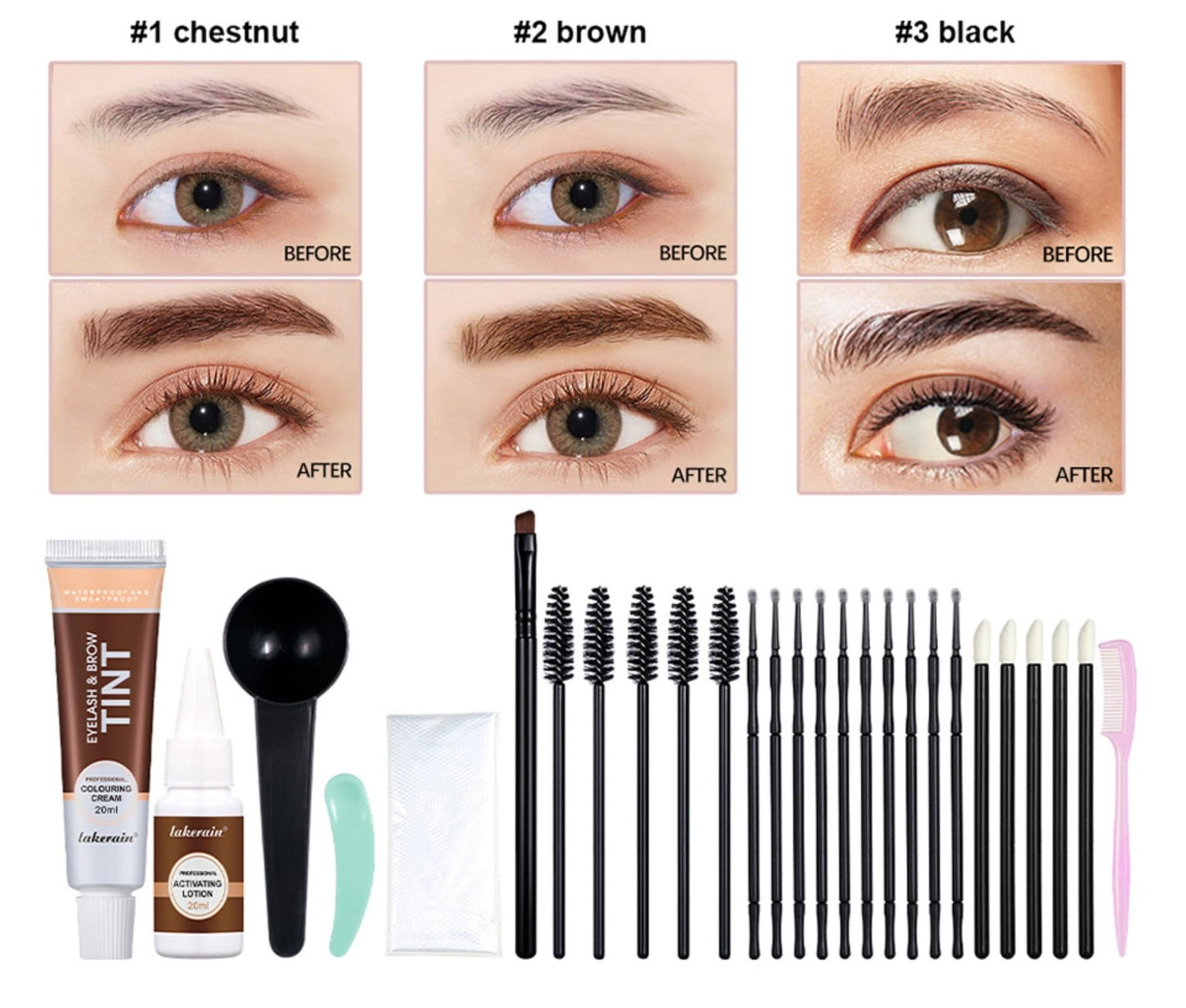 Eyelash and Brow Tint Kit, Natural Volumizing Eyebrow & Eyelash Color Kit, Long-lasting for 4-8 Weeks, Waterproof and Non-fading, DIY Use At Salon Or Home Professional Eyelash Treatment (Chestnut)