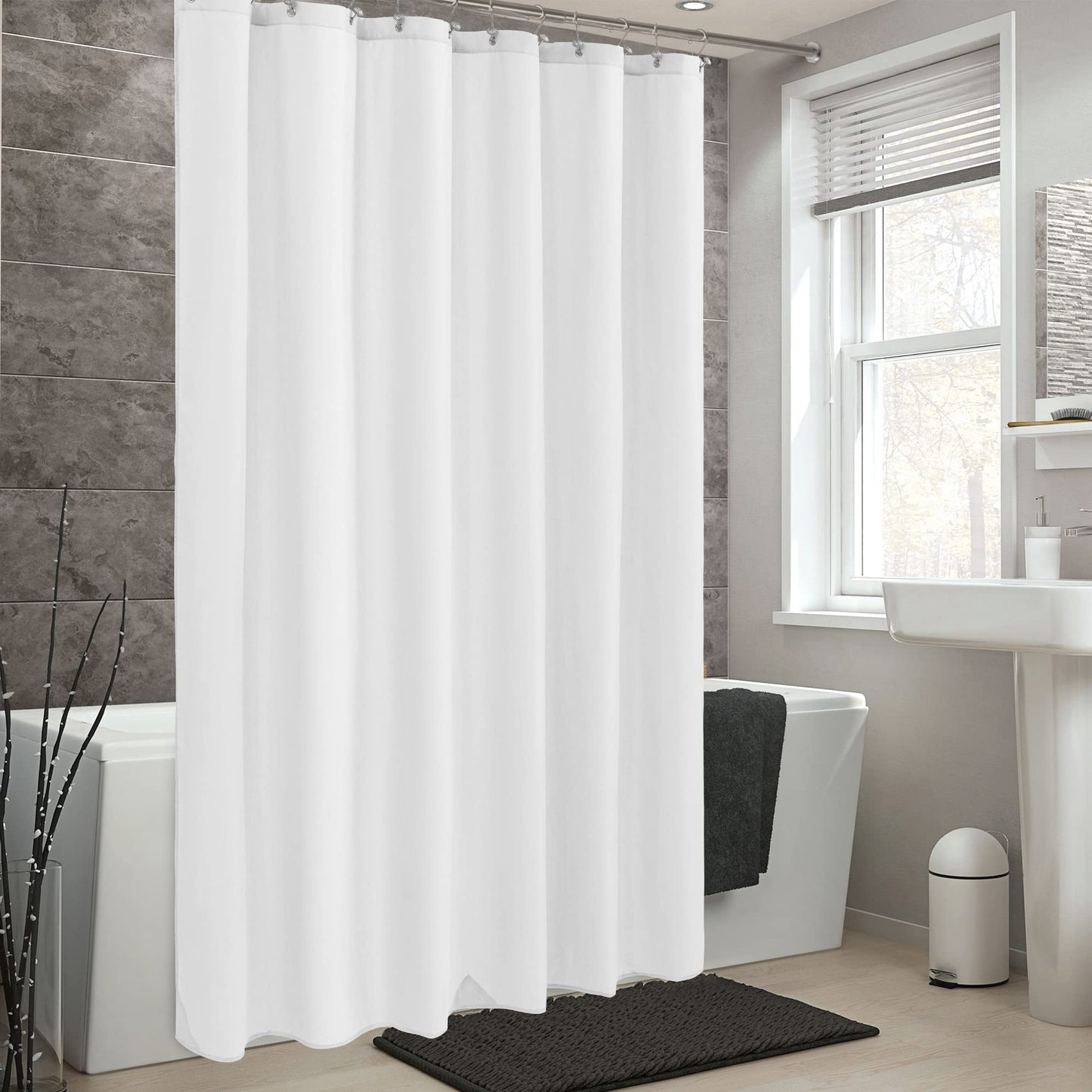 ALYVIA SPRING Waterproof Fabric Shower Curtain Liner with 3 Magnets - Soft Hotel Quality Cloth Shower Liner, Light-Weight & Machine Washable - Standard Size 72x72, White