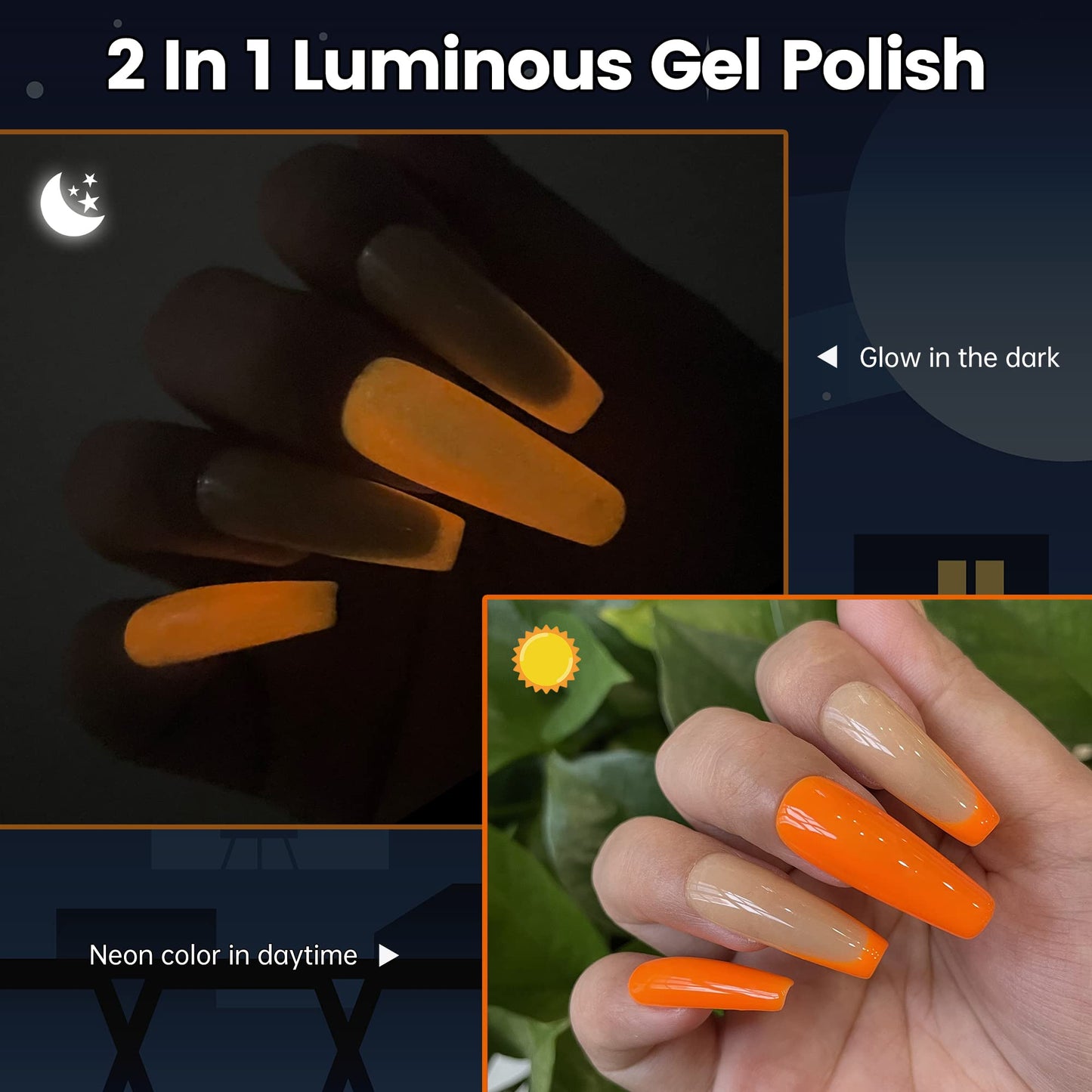 YTD Likomey Glow in the Dark Gel Nail Polish,15ml Neon Orange Luminous Glow Effect UV Nails Gel,Fluorescent Bright Manicure Salon Home DIY UV Manicure Nail Art Varnish,YG05