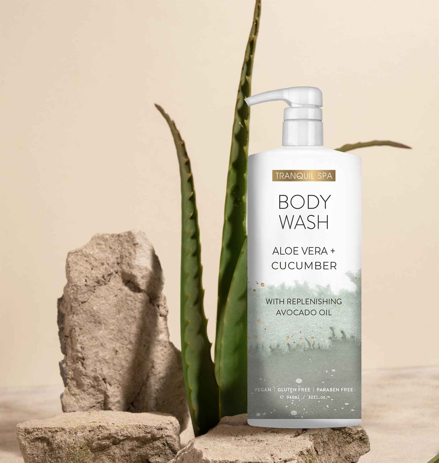 Tranquil Spa Body Wash Duo, Aloe Vera + Cucumber, Oatmeal + Coconut | Two 32oz bottles | Home and Body Company