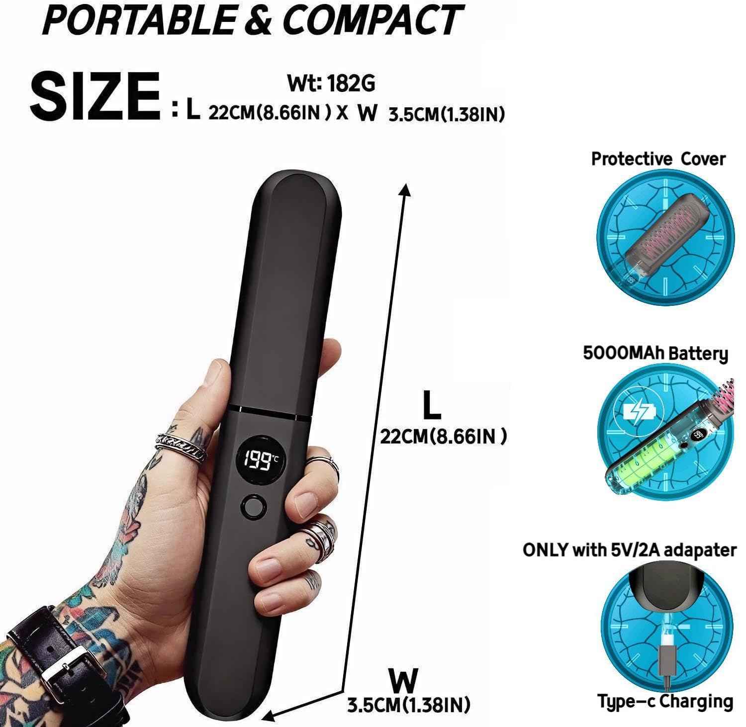 Beard Straightener for Men, Heated Beard Brush, Cordless Beard Hot Comb for Medium to Long Beards, with Travel Case, Rechargeable, 3 Temp Settings, Ionic Technology, Grooming Gift for Men(Black)