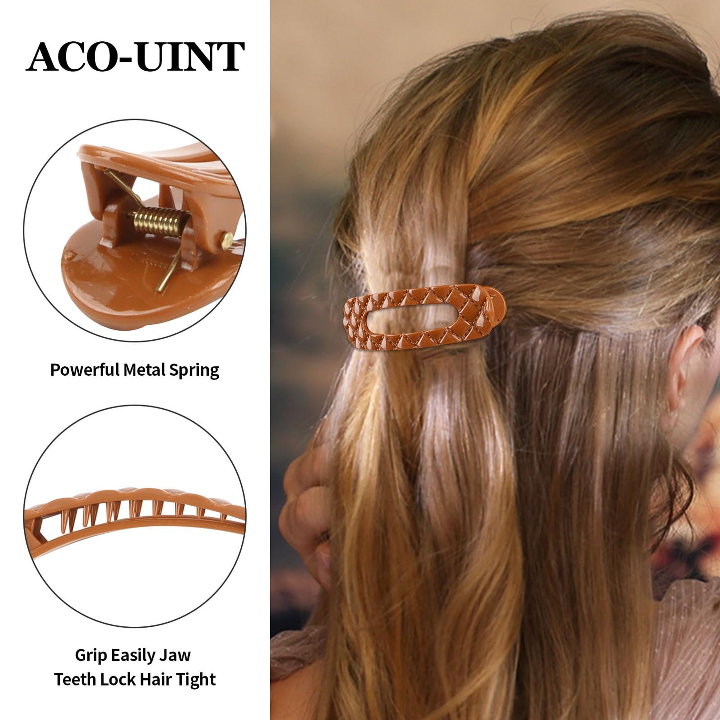 ACO-UINT 8 Pack Hair Clips for Women - Flat Alligator Claws, Non-slip French Barrettes, Duck Billed Sectioning and Styling Accessories