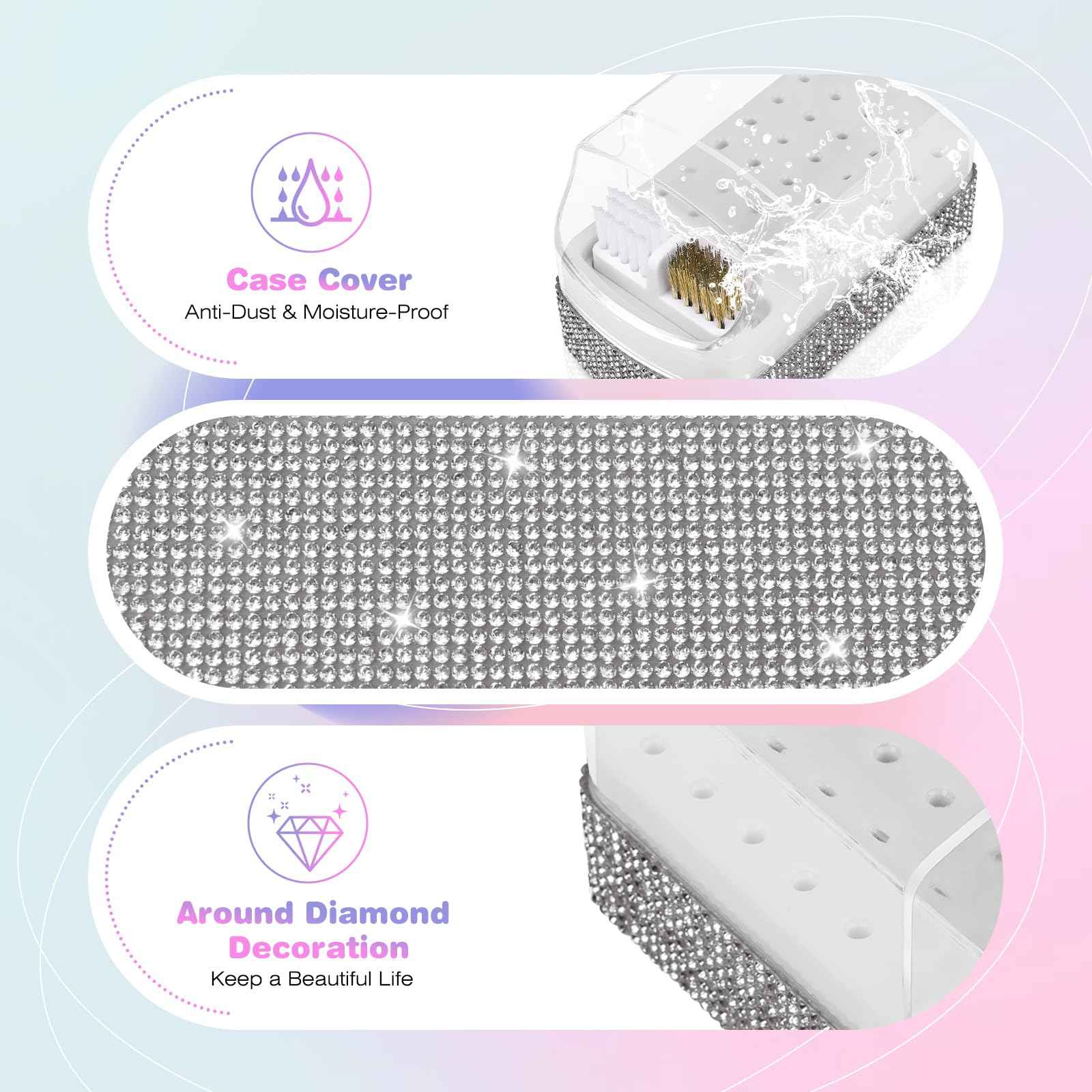 2 in 1 Nail Drill Bits Holder: 30 Holes Nail Bits Organizer Case with Cleaner Brush, Dustproof Efile Nail Tech Bits Storage Container Box Manicure Tools Accessories Display for Salon Home(Only Box)