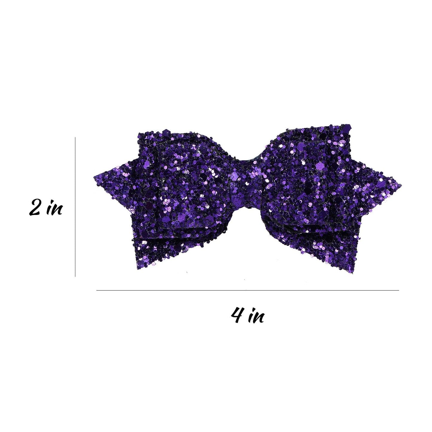 4" Glitter Purple Hair Bow Clips Sparkling Sequin Alligator Barrettes Pins for Teens Toddler Cheerleader Girls Kids Halloween Costume Decor Accessory Back School Mardi Gras Gift