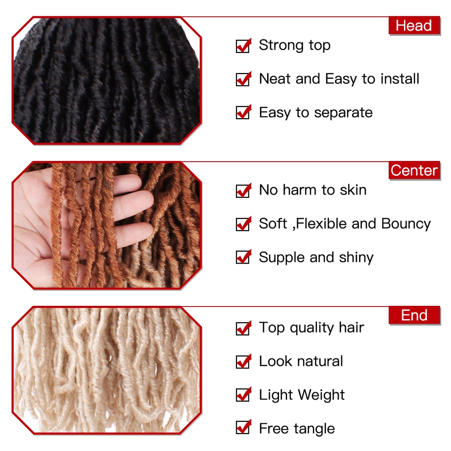 Xtrend 2 Packs New Faux Locks Crochet Braids Hair 24 Inch Most Natural Soft Locks Crochet Hair Extend Synthetic Braiding Hair 18 Strands Hair Extensions For Women 1B27613#