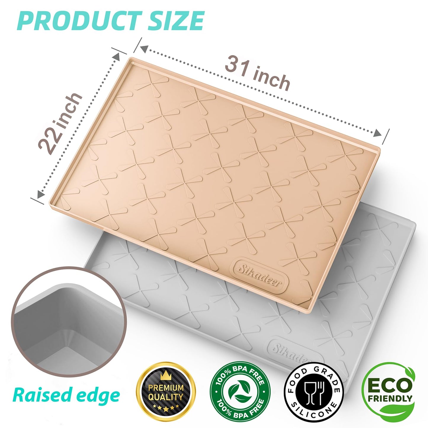 SIKADEER Under Sink Mat for Kitchen Waterproof, 31" x 22" Silicone Mat Cabinet Liner for Bathroom Under Sink Organizer with Raised Edge, Fits 33inch Standard Cabinet Under Sink Drip Tray Protector