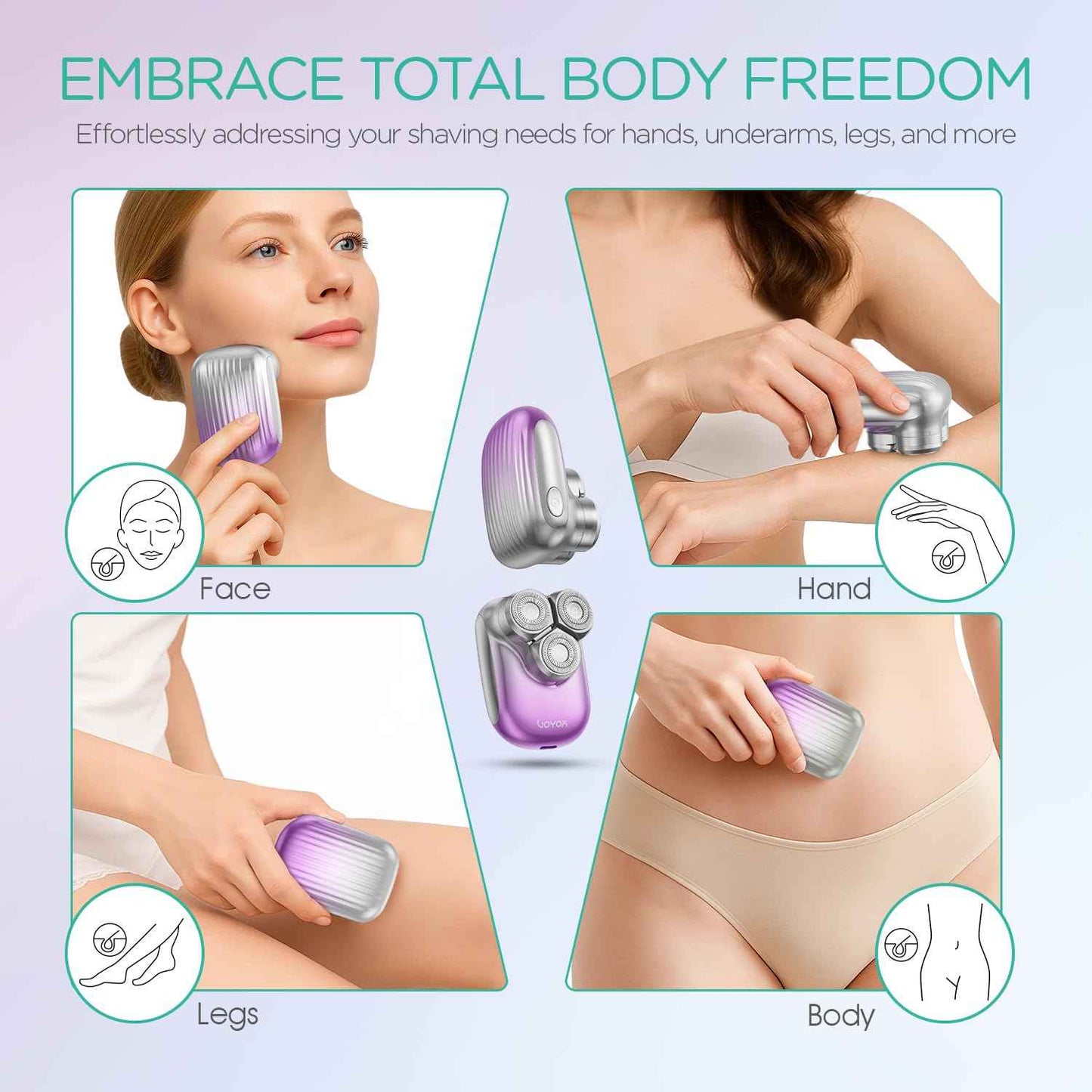 VOYOR Electric Razors for Women 3D Floating Blade Shaver for Women, Electric Shaver for Legs Bikini and Body Facial Hair Remover Women's Shavers Waterproof Women's Grooming ES310 (Purple)