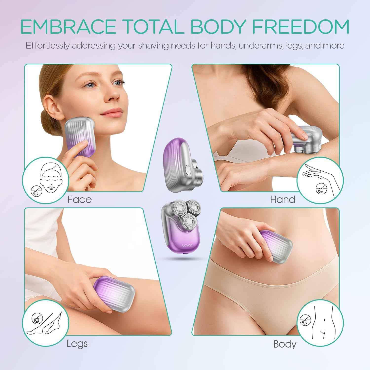 VOYOR Electric Razors for Women 3D Floating Blade Shaver for Women, Electric Shaver for Legs Bikini and Body Facial Hair Remover Women's Shavers Waterproof Women's Grooming ES310 (Purple)