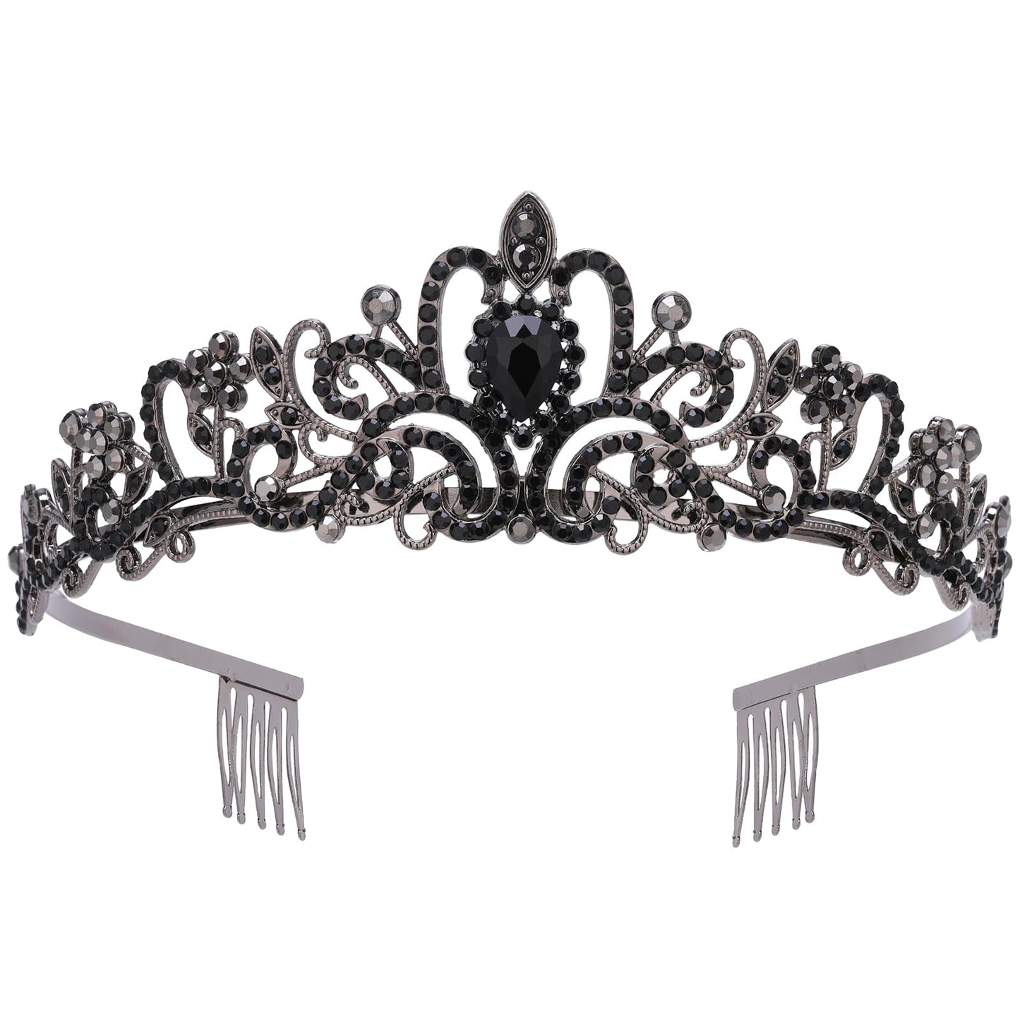 Tiara for Women Elegant Princess Crown with Combs Silver Crystal Tiara Crowns for Women Girls Tiaras for Women Bridal Wedding (Black)