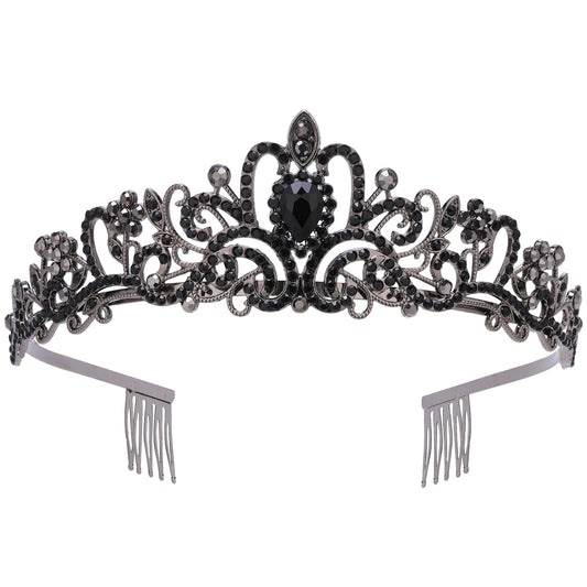 Tiara for Women Elegant Princess Crown with Combs Silver Crystal Tiara Crowns for Women Girls Tiaras for Women Bridal Wedding (Black)