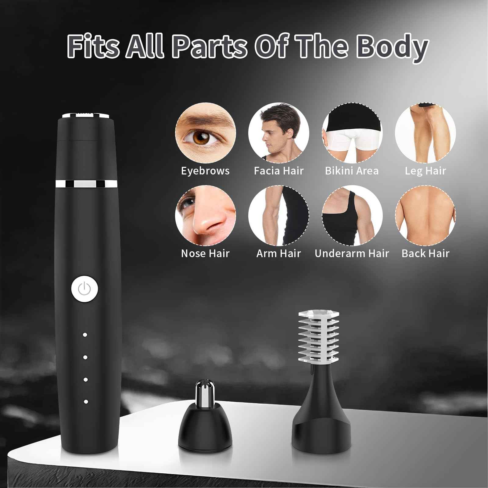 Erkot Nose Hair Trimmer for Men and Women, Eyebrow Trimmer, Electric Shaver Razor 3 in 1, Portable, Waterproof and Rechargeable for Ears, Face, Legs (Black)