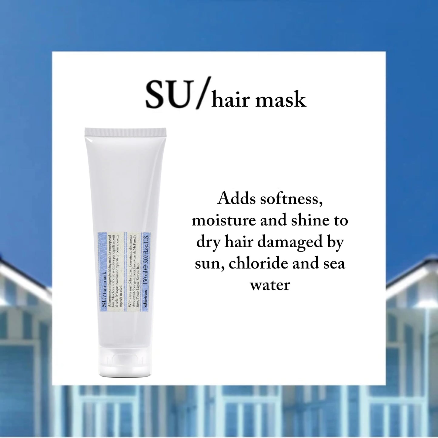 Davines SU Hair Mask, Restore Moisture And Hydrate Sun-Exposed Hair, Restore Softness To Dry And Dull Hair, 5.07 Fl. Oz.