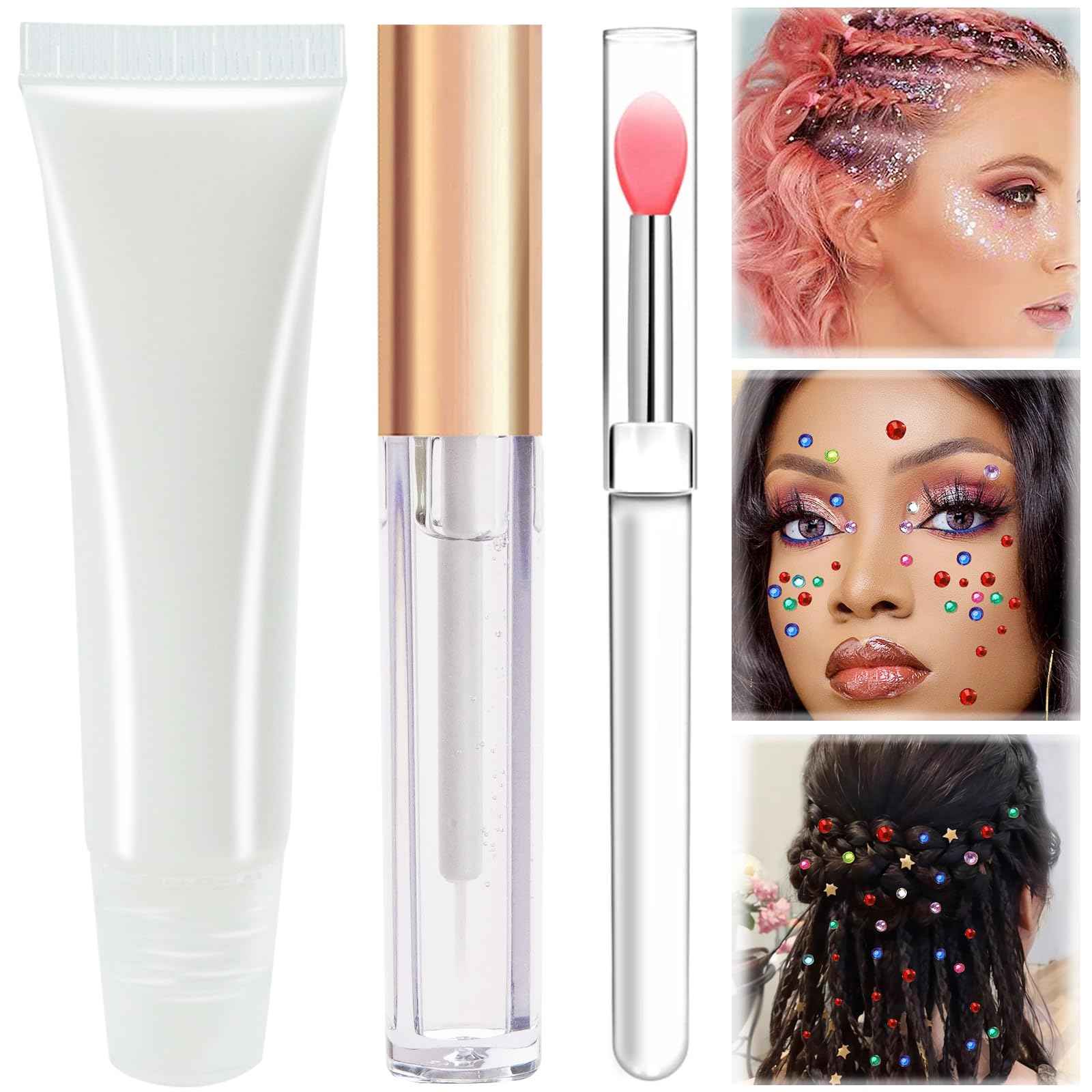 Face Body Glue for Gems Rhinestones, Glitter Glue Long Lasting Hair Adhesive, Designed for Eye Jewels Face Gems Hair Body Glitter Makeup