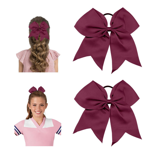 Large Cheer Bows for Cheerleaders Hair Bows for Girls Softball Hair Bows Teen Girls College Sports Elastic Ponytail Holder School Cheerleading Hair Accessories 8 Inch Bows for Girls 2 Pcs Wine Red