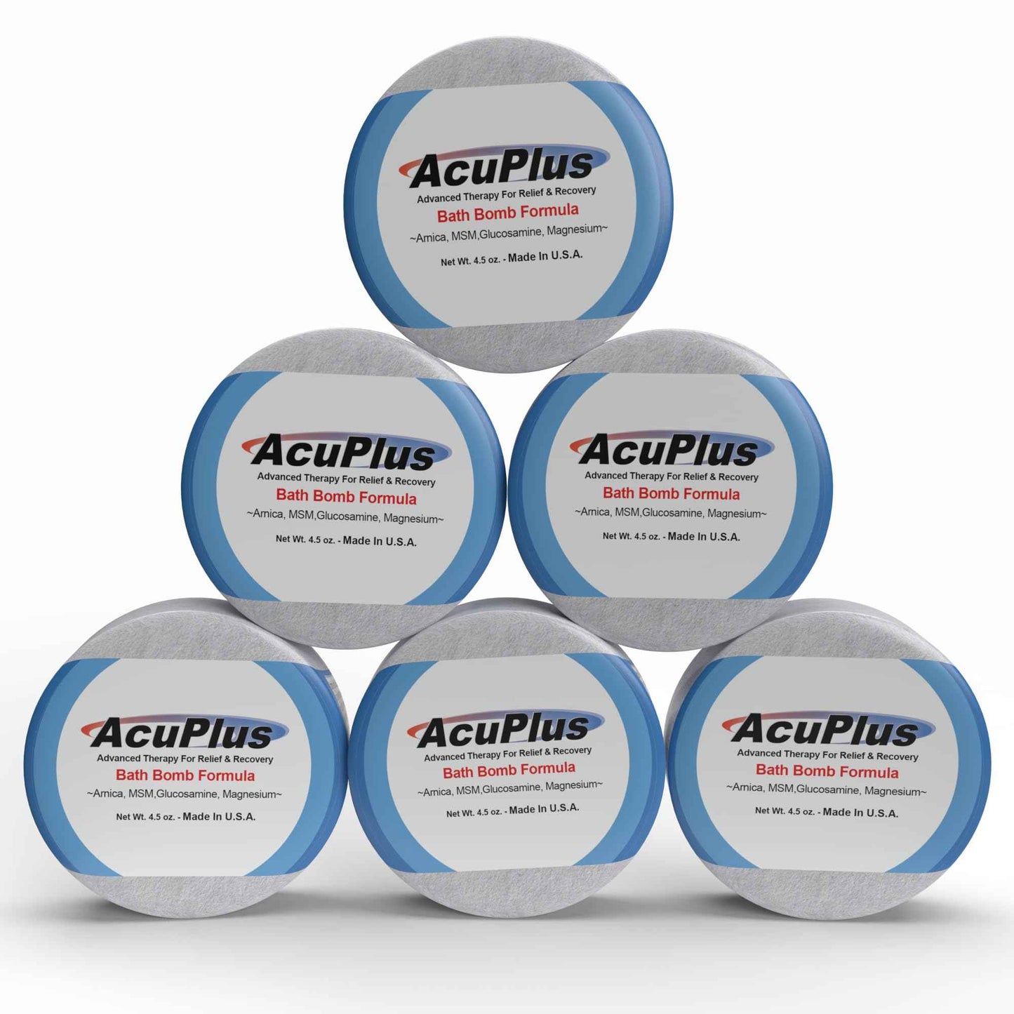 AcuPlus - Bath Bombs for Sore Muscles & Joints - Relaxing Bath Bombs for Women & Men with Arnica, Magnesium, Glucosamine, & Epsom Salt - 4.5 oz. Each, Pack of 6