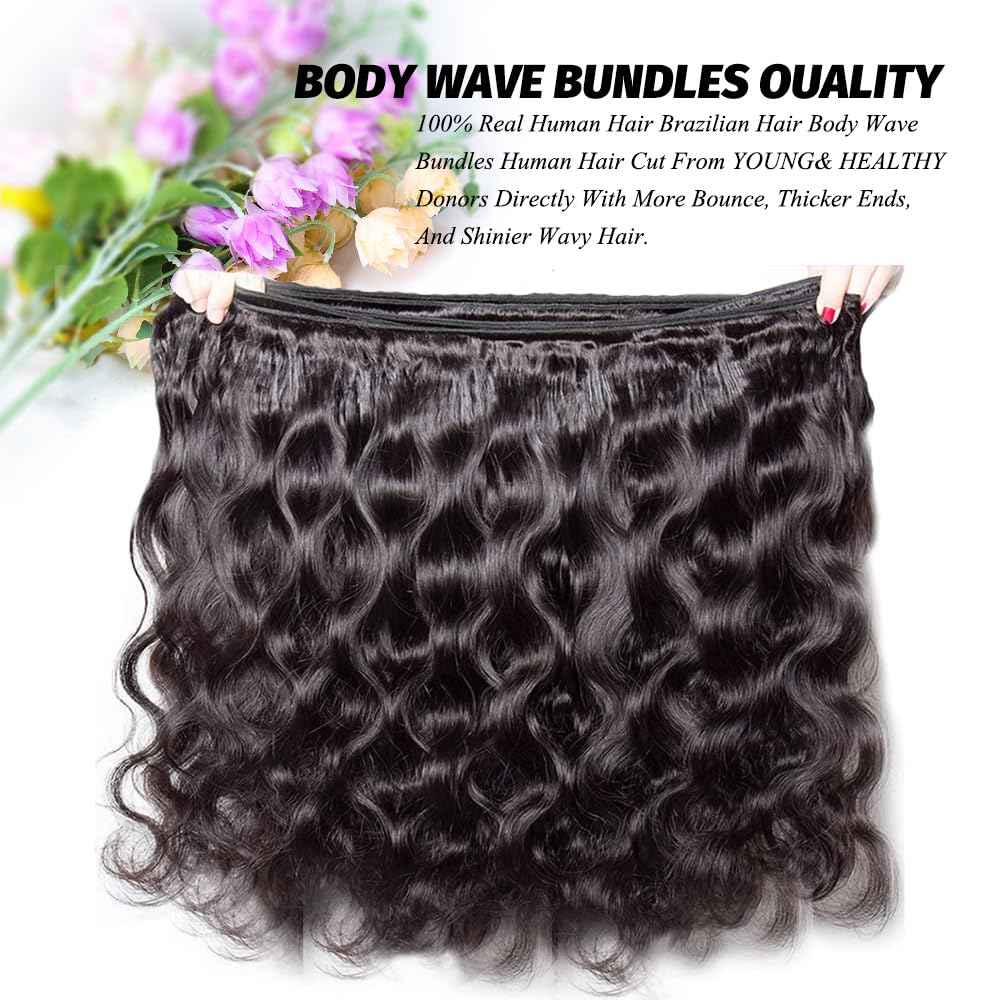 ALLRUN 10A Body Wave Bundles 100% Unprocessed Human Hair Body Wave 1 Bundle(20 Inch) Brazilian Virgin Hair Weave Human Hair Bundles Remy Hair Extension