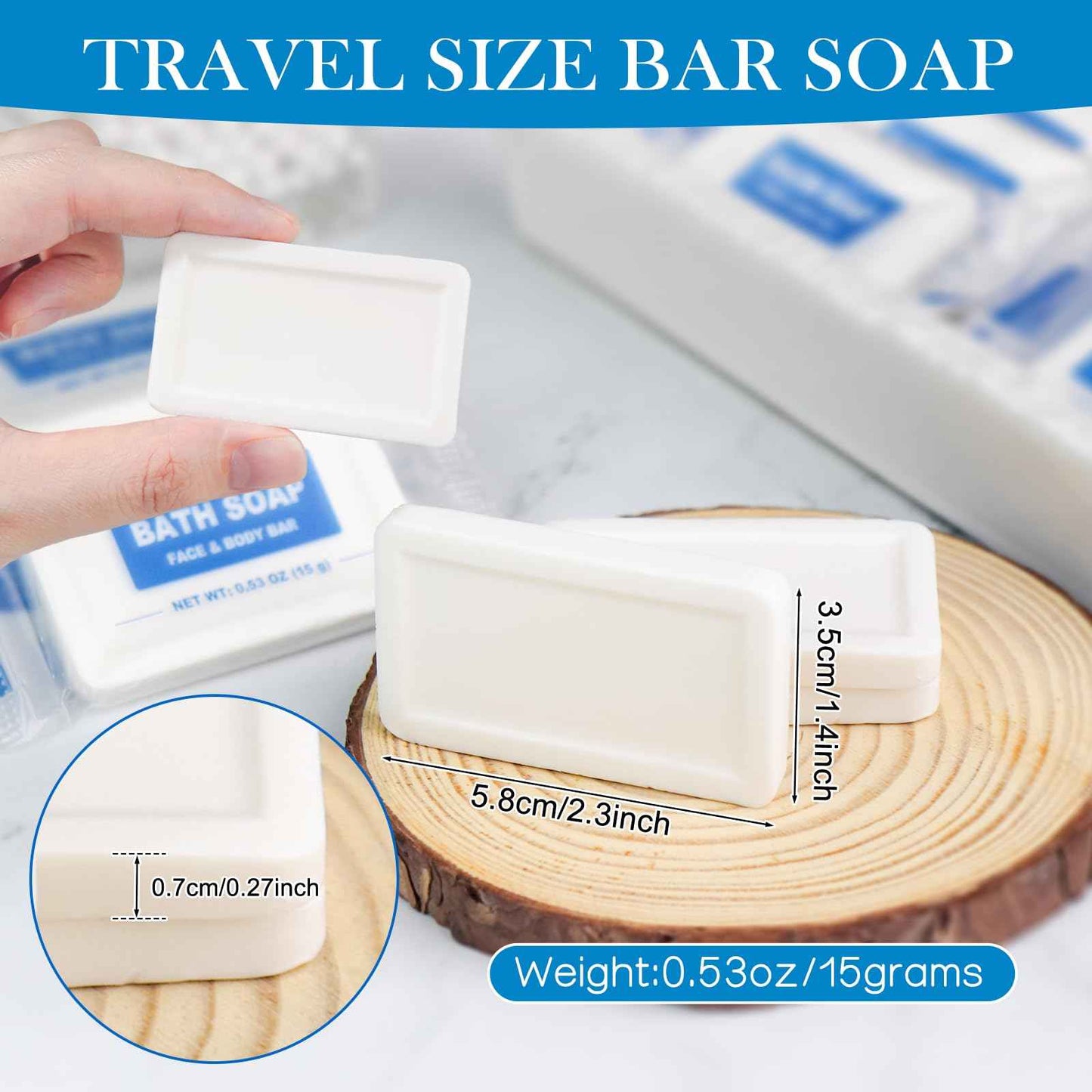 HAIFOTRVA 100 Pack Mini Travel Size Bar Soap Bulk,0.53 oz/15 grams Individually Wrapped Small Disposable Hotel Soap Bars Toiletries for Church,Homeless Gifts,Bathroom,Guest