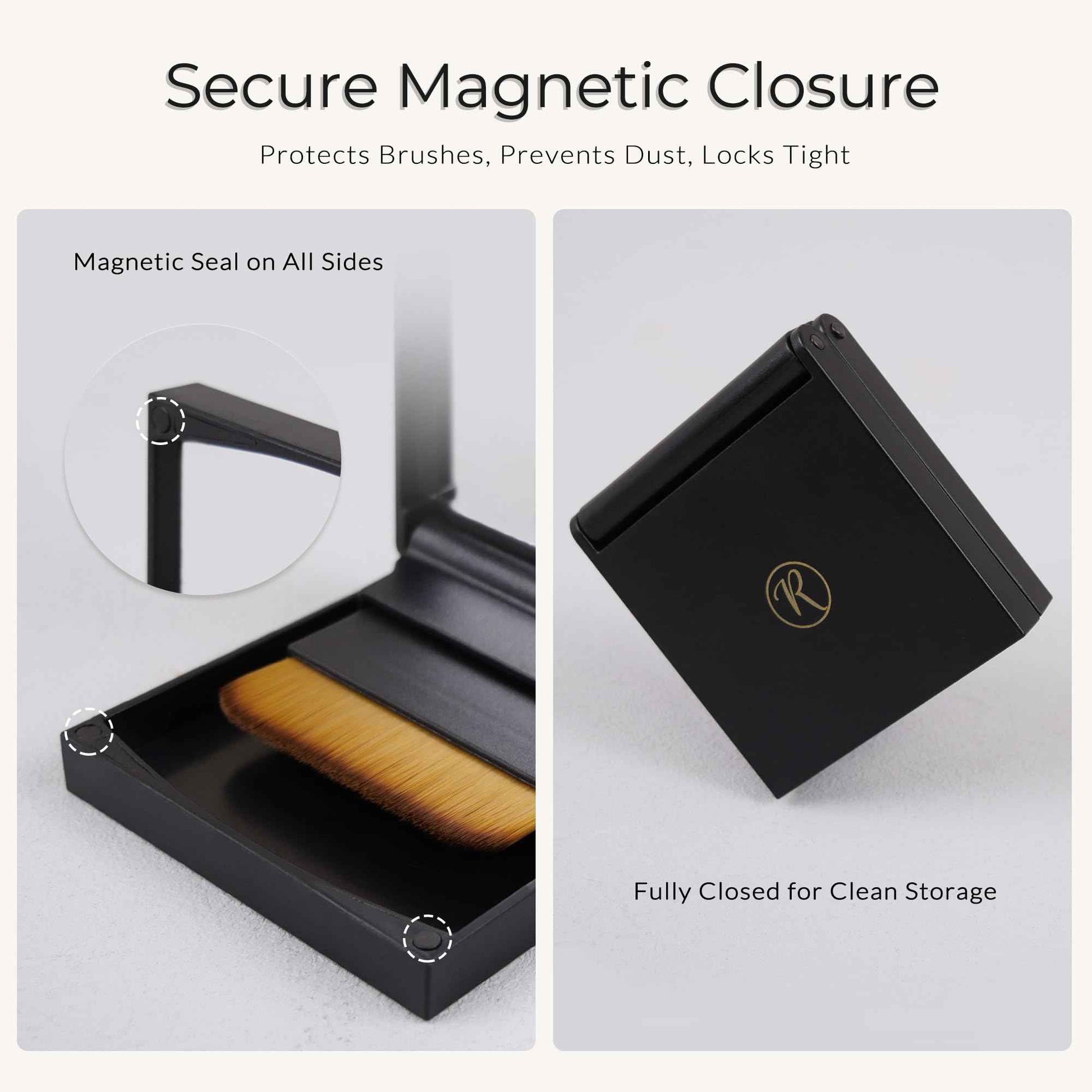 Foundation Brush with Vegan No-Shed Bristles, Wide Flat Head for Cream Liquid or Sunscreen, Dual Replaceable Heads, Mirror and Magnetic Case, Ideal for Daily Use at Home or On the Go