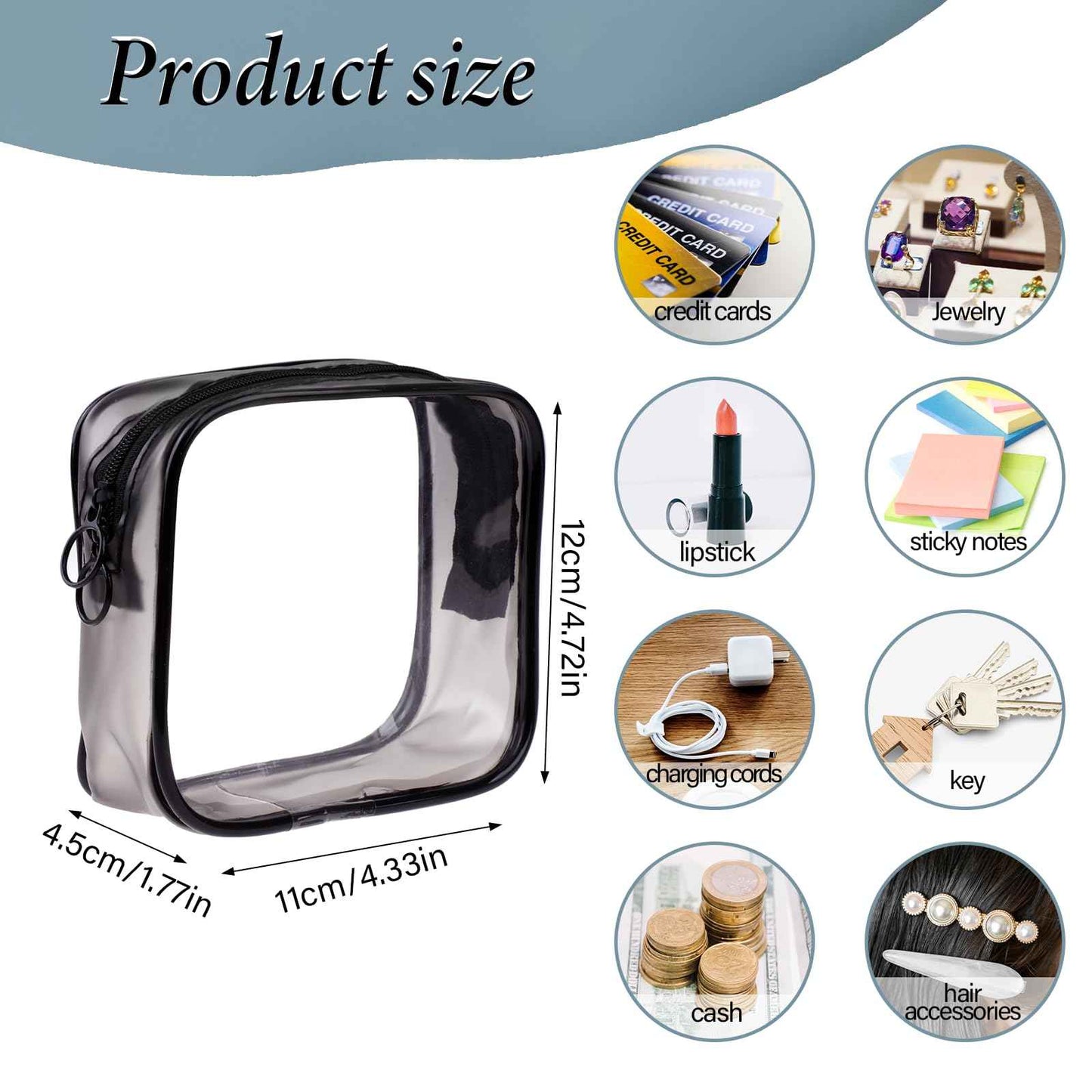 Sliverdew 2 PCS Small Clear Makeup Bags Zipper Pouch Mini Cosmetic Bag White Black Toiletry Bag for Men Purse Essentials Items Women Purse Travel Accessories