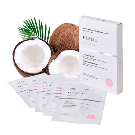 HEALIC Toning Active Mask – Brightening, Hydrating&Soothing Face Mask with Tranexamic Acid & Hyaluronic Acid, Sheet Mask with Coconut Fiber, Gentle for Sensitive Skin, Korean Skin Care, Vegan, 5EA