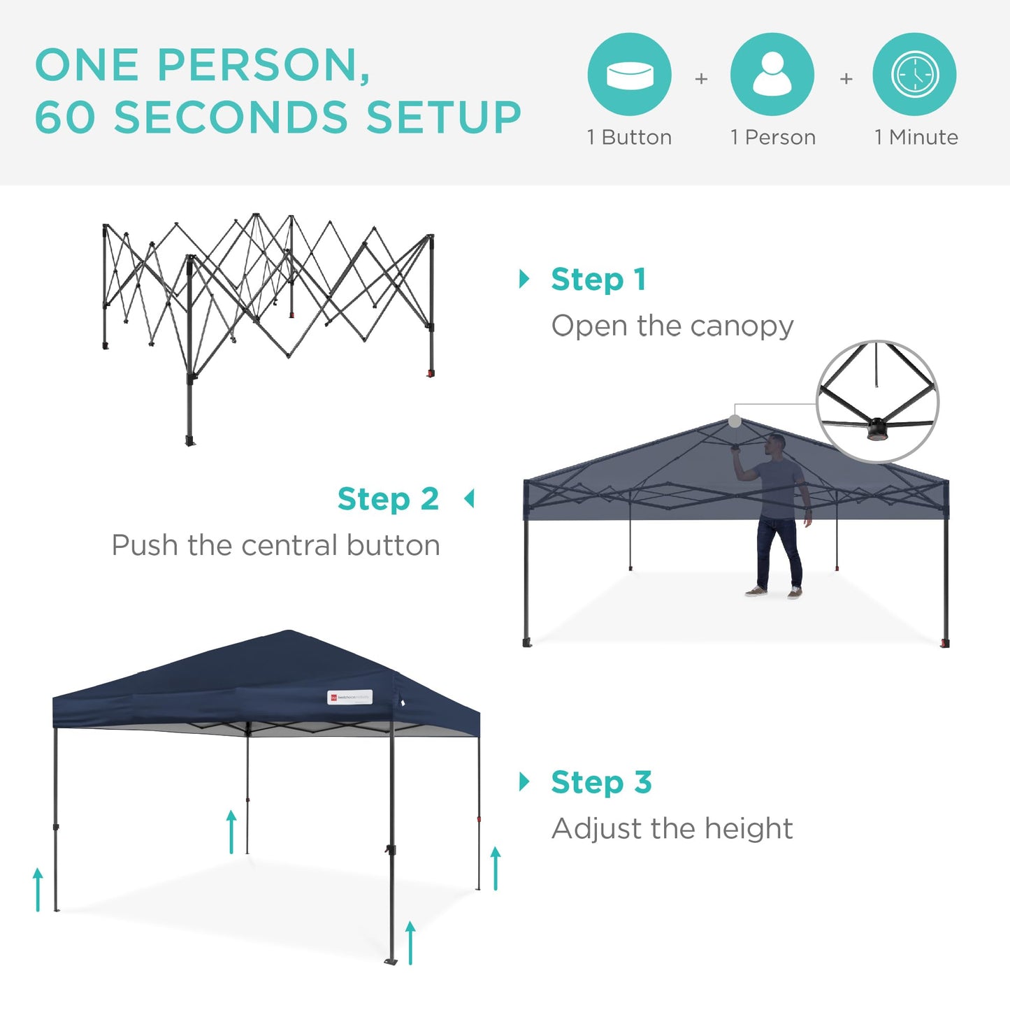 Best Choice Products 8x8ft 1-Person Setup Pop Up Canopy Tent Instant Portable Shelter w/ 1-Button Push, Case, 4 Weight Bags - Navy Blue