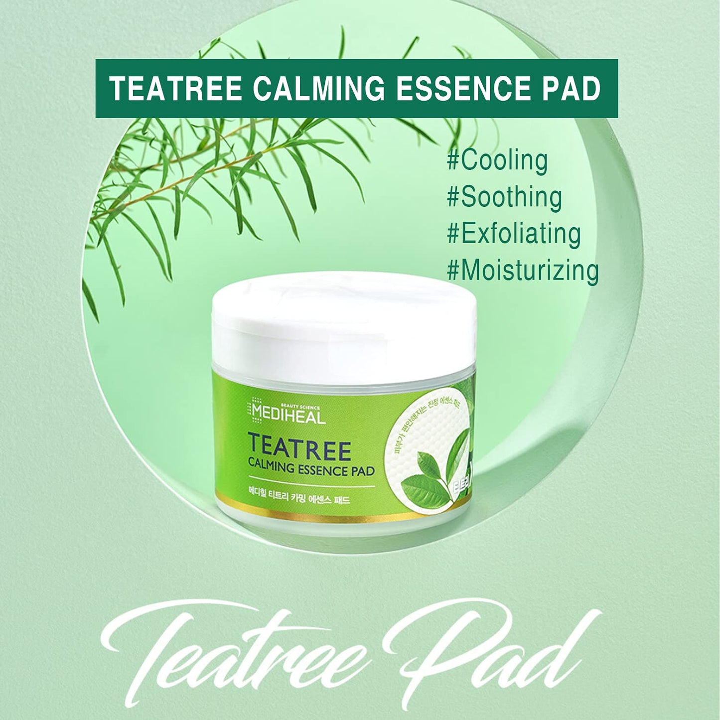 MEDIHEAL Tea Tree Calming Essence Toner Pad - Tea Tree Soothing Cotton Toner Pads for Acne-Prone Skin, Calming Essence Pad with Dual Sided Pads, Hydration, and Exfoliation, 50 Sheets