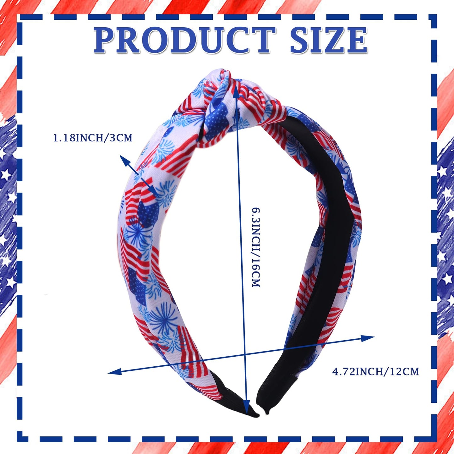 HIFANMM 4th of July Headband Independence Day Hair Accessories for Women Girls USA Flag Fireworks Hair Decoration Non Slip Wide Knotted Hair Band Patriotic Parade Makeup Decor Supplies 1 Pcs