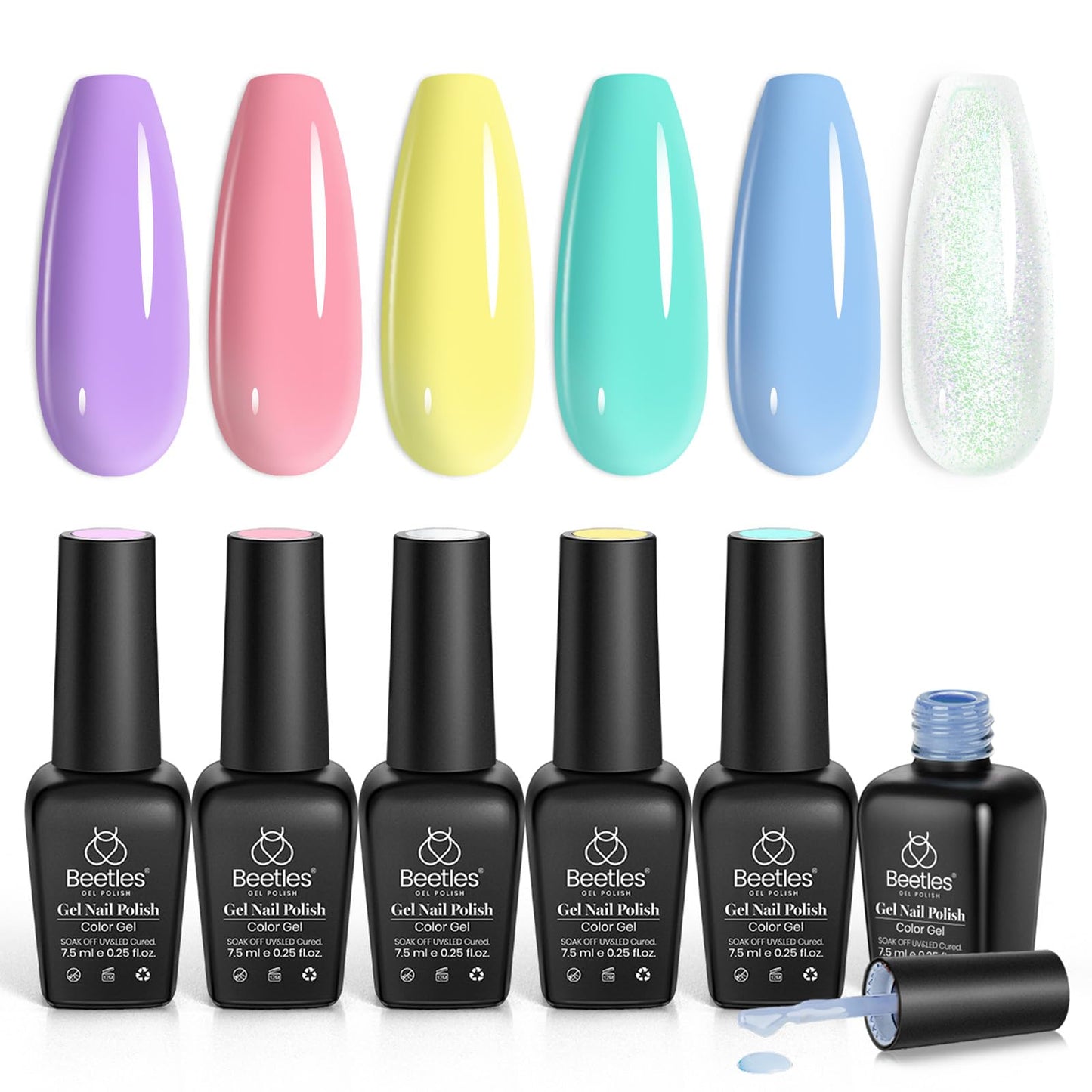 beetles Gel Polish Set- 6 Colors Purple Yellow Mint Green Gel Polish Set Blue Jelly Rainbow Shimmer Gel Nail Polish Soak off UV Gel Polish Diy Nail Art Manicure at Home Gifts for Women