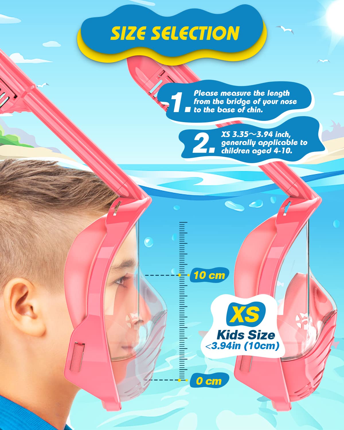 QingSong Kids Snorkel Mask Full Face, Snorkeling Set with Camera Mount, 180 Degree Panoramic View Snorkeling Gear Anti-Fog Anti-Leak