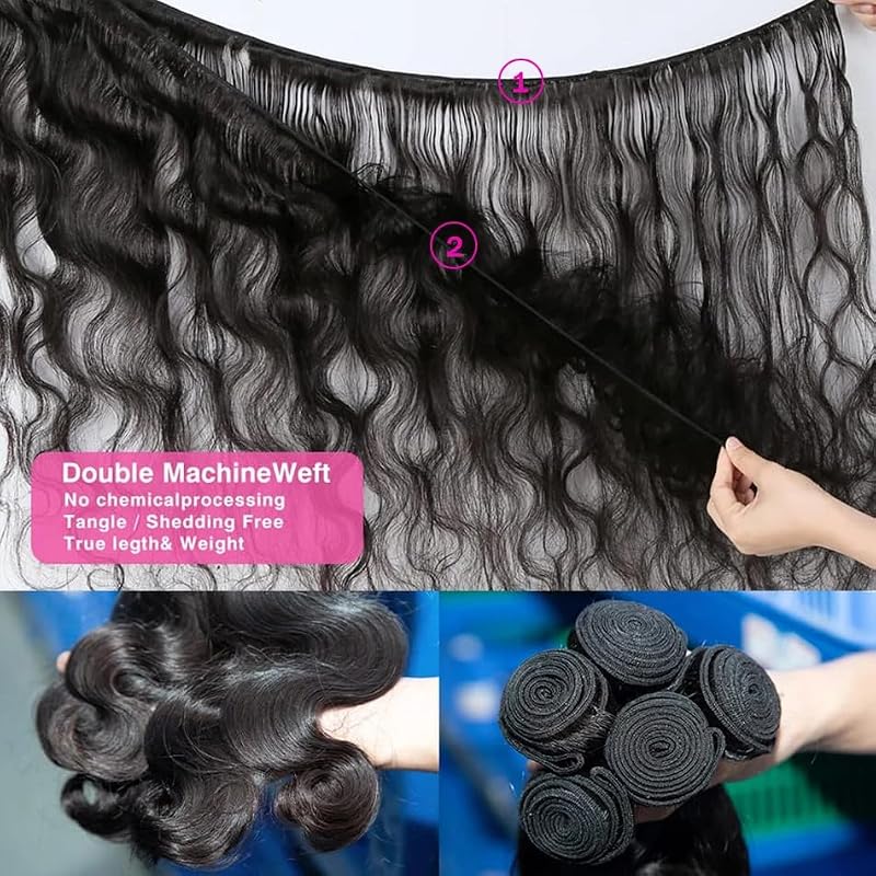 Body Wave Human Hair 3 Bundles with 4x4 Closure - 14 16 18