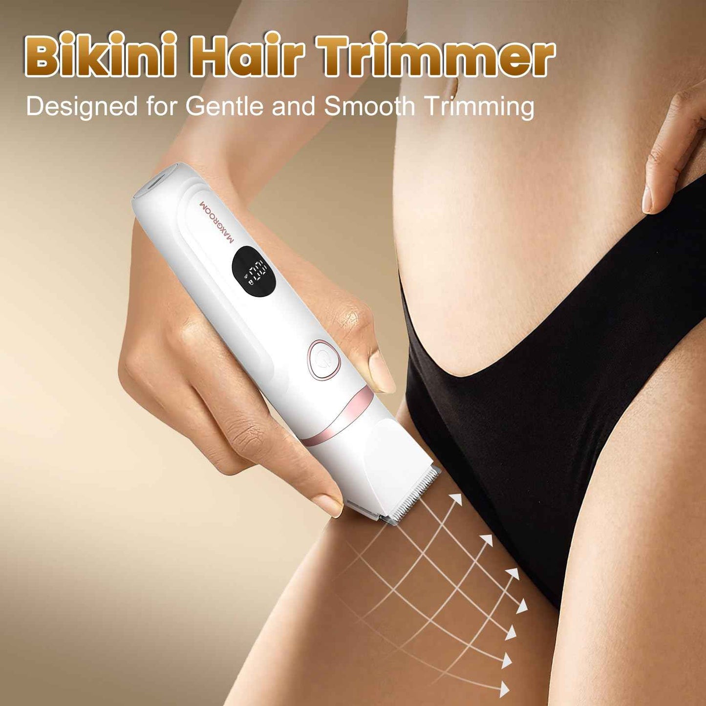 Bikini Trimmer for Women - MAXGROOM Waterproof Electric Razors for Women, Cordless Electric Shaver for Private Area with LED Display, USB Rechargeable & Travel Pouch, White