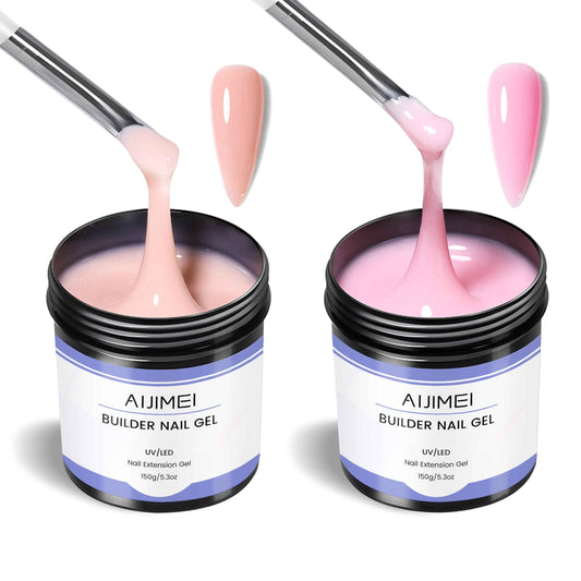 AIJIMEI 150g Builder Hard Gel Nail Set Pink Nude Colors Nail Extension Gel for Nails for Carving Patterns Decoration Home Manicure DIY for Women (Pink & Nude)