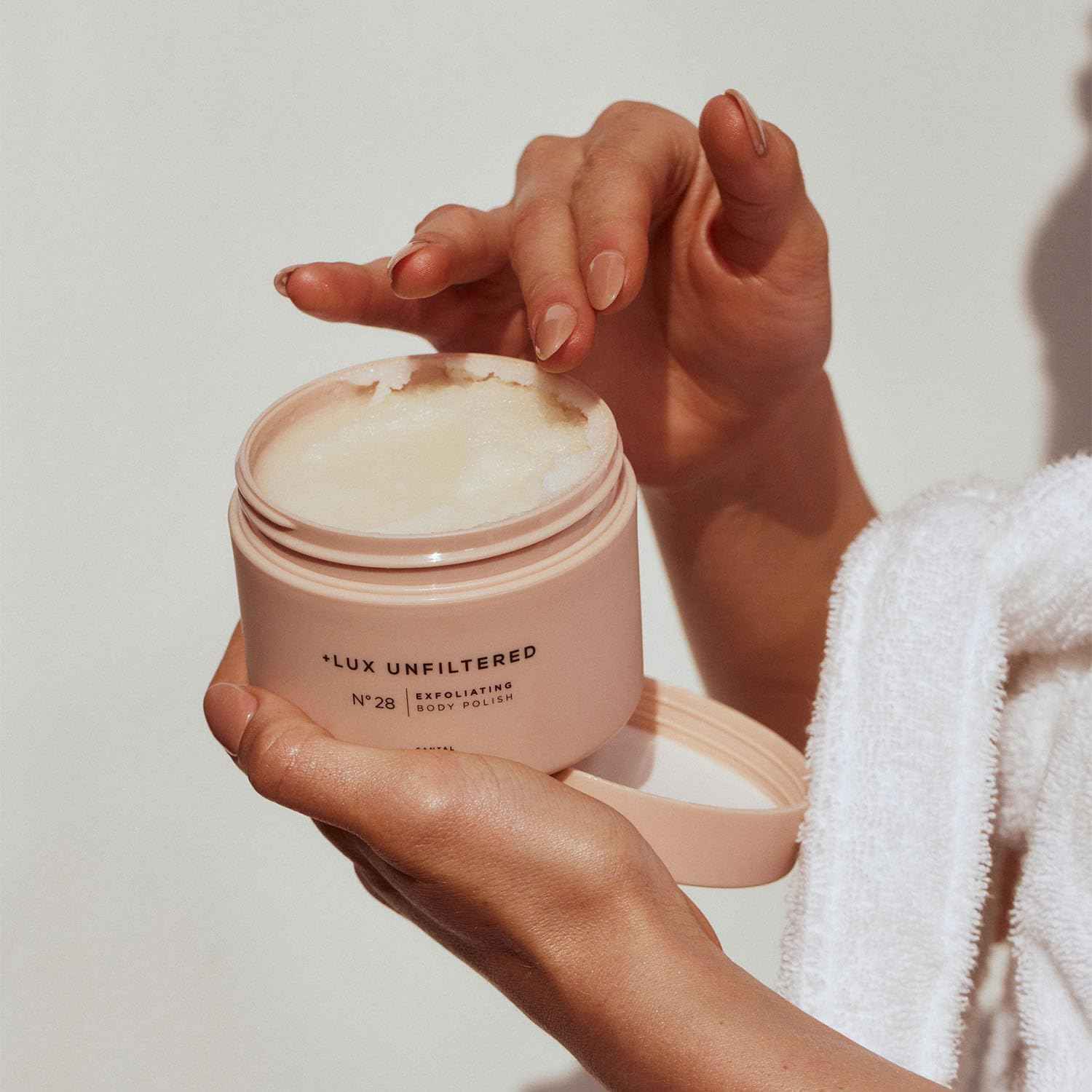 + Lux Unfiltered N°28 Exfoliating Body Polish in Santal - Exfoliating Body Scrub with Shea Butter, Passion Fruit Oil, & Vitamin E - Hydrating & Moisturizing Sugar Scrub - Vegan & Cruelty Free