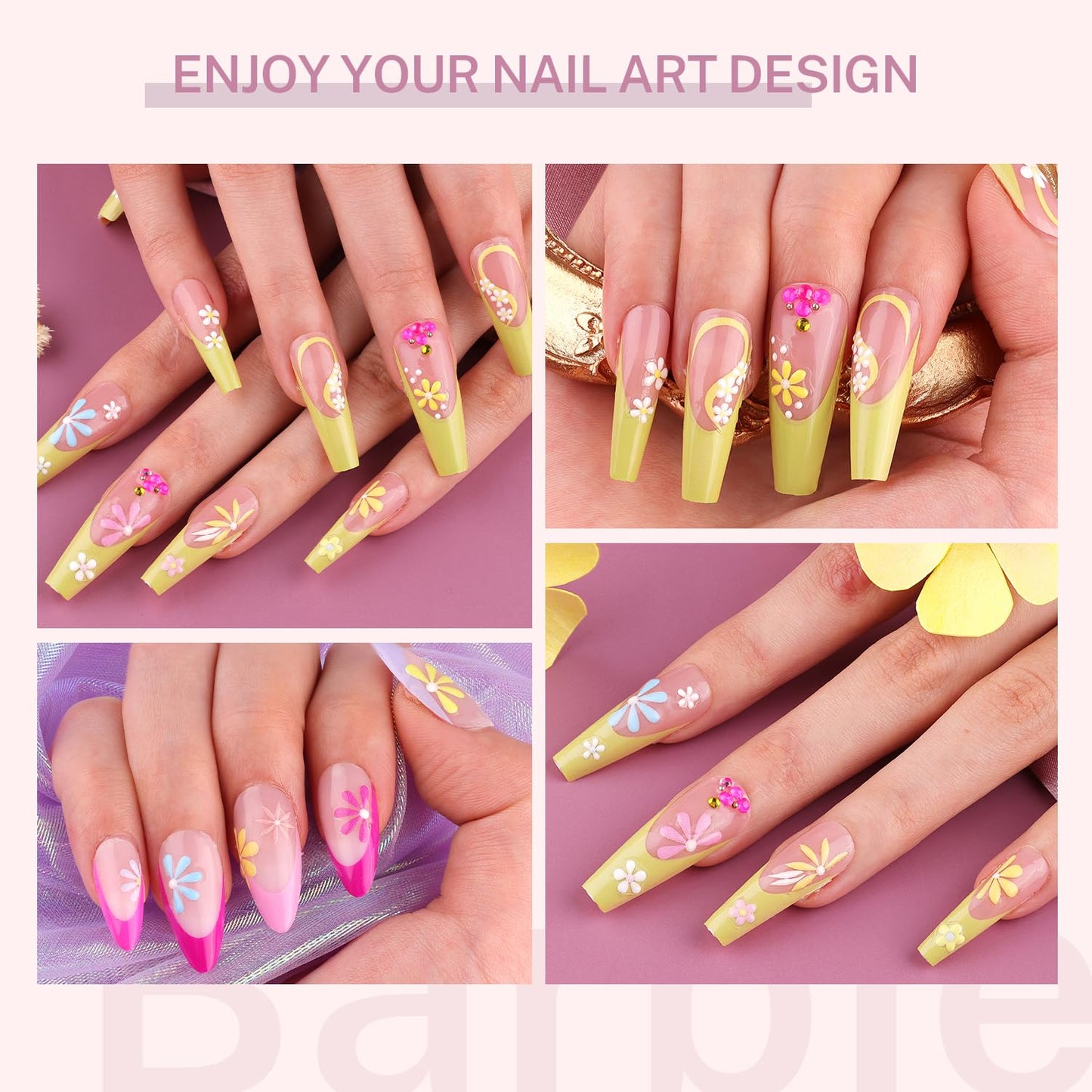 5 Sheets 5D Flower Nail Art Stickers with Tweezer Embossed Pink White Yellow Daisy Nail Decals 3D Self Adhesive Floral Nail Supplies for French Tips Nail Design Women Girl Manicure Pegatinas Uñas