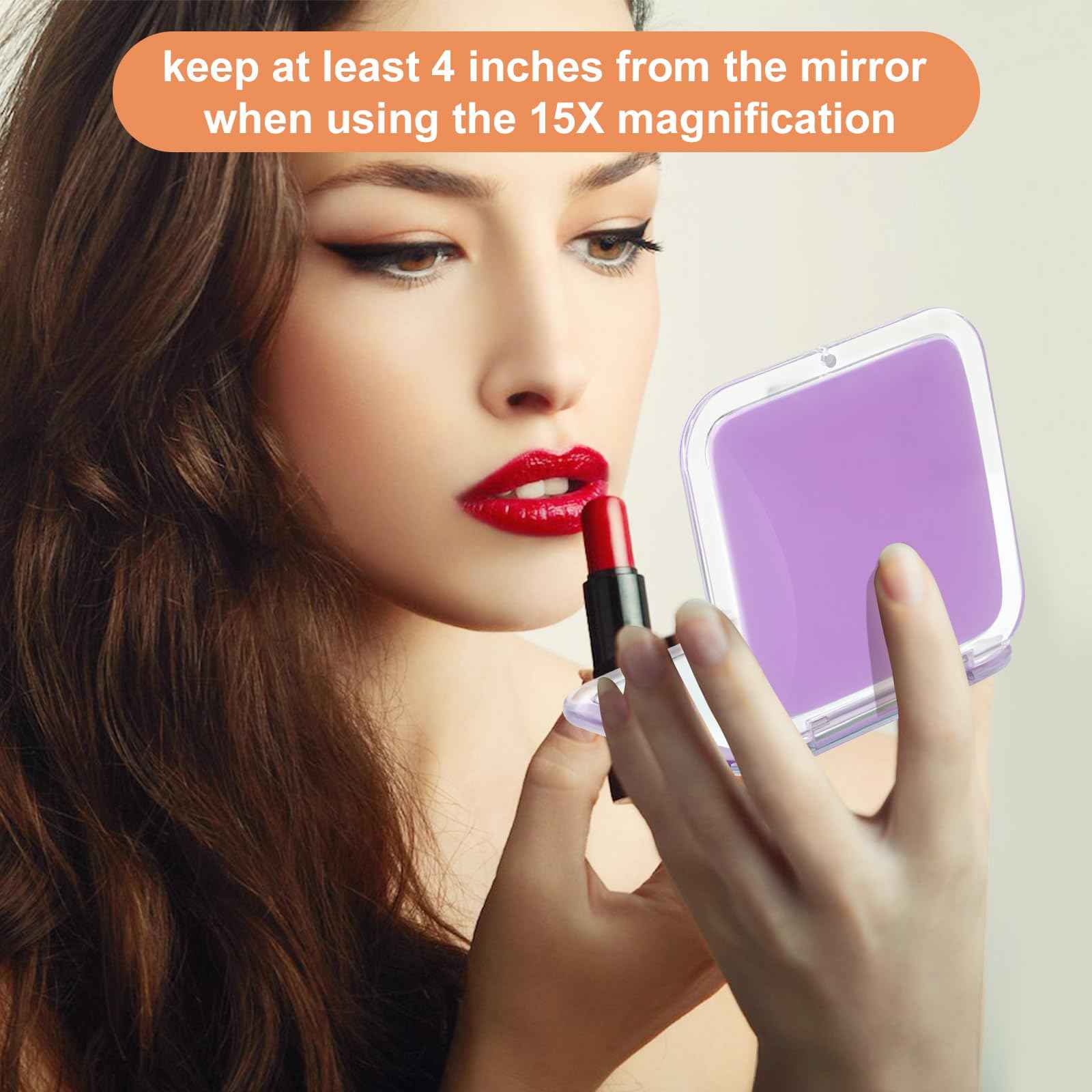 Compact 15X Magnifying Makeup Mirror for Travel, Small Pocket Mirror-Handheld, Foldable & Portable 2-Sided with 15X Magnifying and 1X Mirror for Purses - Square 3.3 x 3.3 inch (Purple)