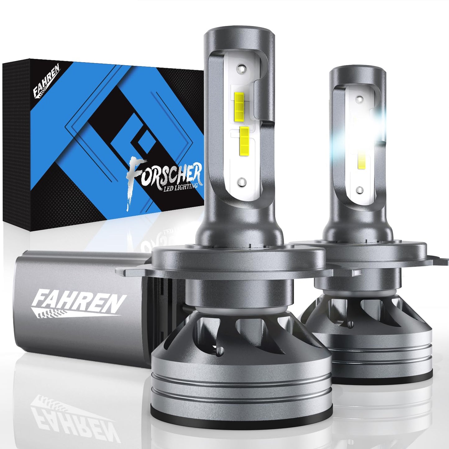 FAHREN H4/9003/HB2 Bulb, 24000LM Super Bright 6500K Cool White Driving Fog Bulbs, H4 Fog Bulbs with Turbo Fan, IP68 Waterproof Pack of 2