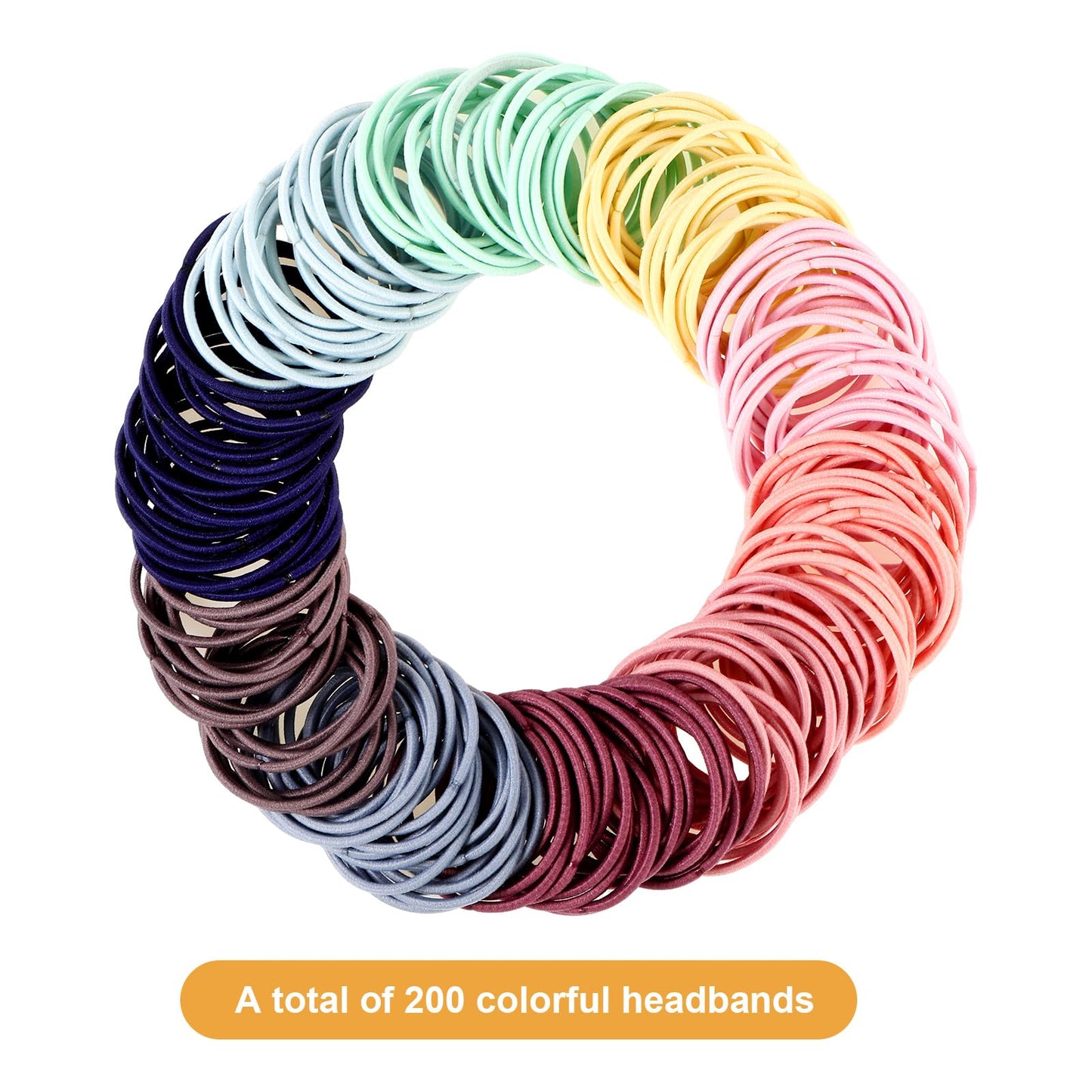 TecUnite 200 Pieces No-metal Hair Elastics Bulk Rubber Bands Hair Ties Ponytail Holders Hair Bands for Women(Mixed Color)