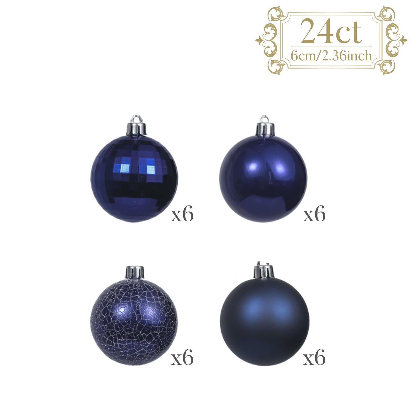 Valery Madelyn Christmas Tree Decorations Set, 24ct Navy Blue Shatterproof Christmas Ball Ornaments Bulk, 2.36 Inches Winter Wonderland Hanging Ornaments for Christmas Trees Xmas 4th of July Holiday