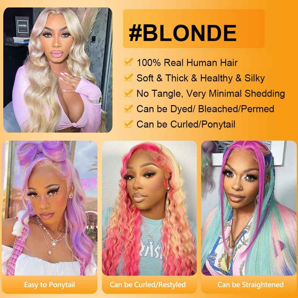 QTHAIR 16A Blonde #613 Body Wave 4X4 HD Lace Closure Transparent Lace Frontal Closure 20 inch Closure for Brazilian Body Wave Bundles Human Hair Invisible Knots Melt to Skin