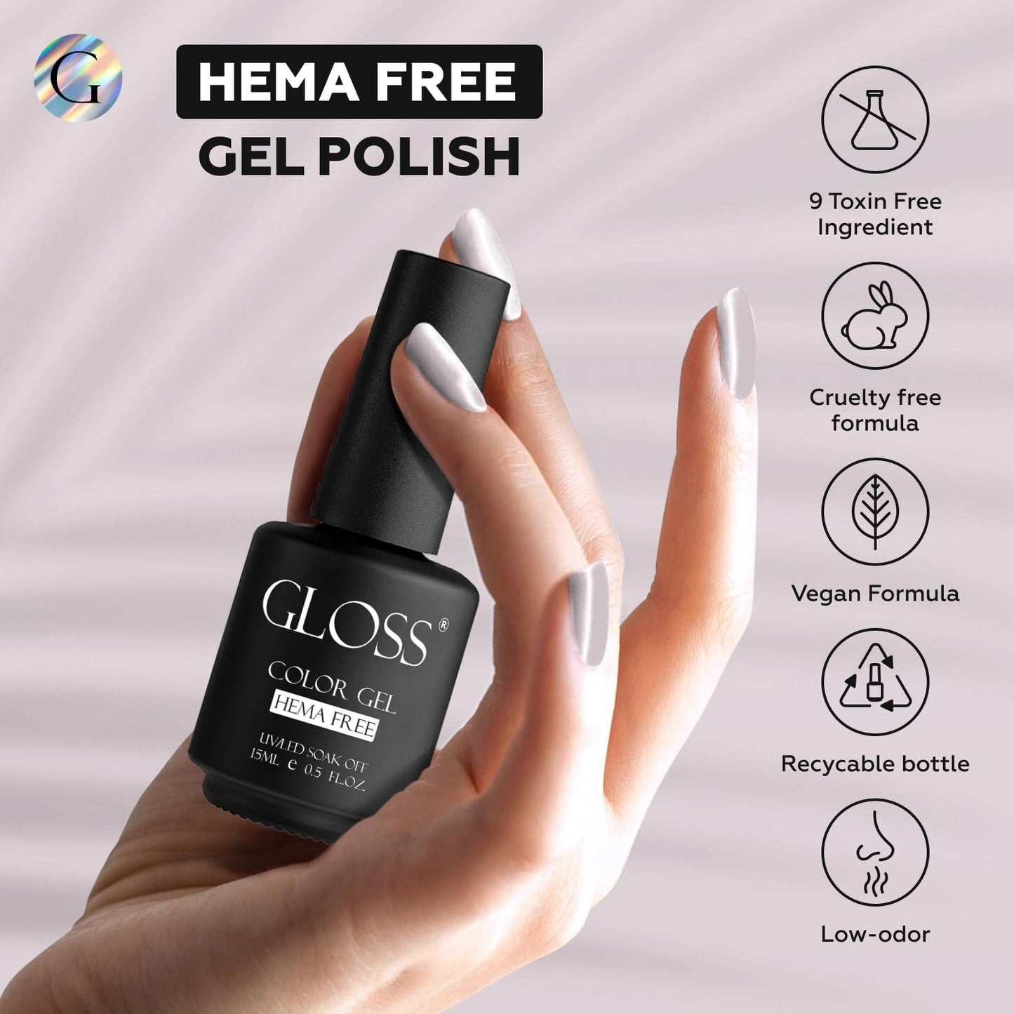 GLOSS Gel Nail Polish | Skin Tone 15 ml 1 pcs - HEMA Free Gel Polish, Nude Beige Soak Off UV LED Gel Varnish, Manicure Nail Art Design for Home & Salon Use, Perfect Holiday Gifts for Women & Girls