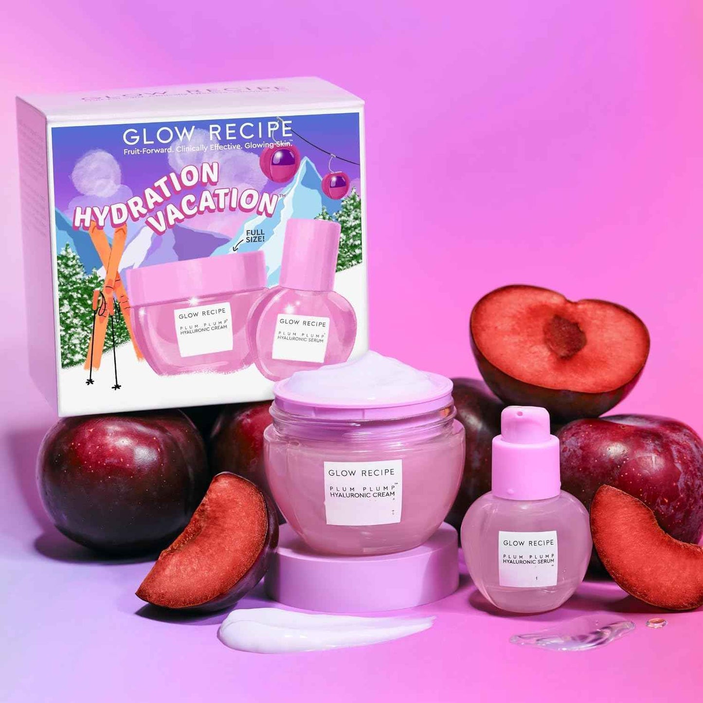 Glow Recipe Hydration Vacation Skincare Set - Plum Plump Hyaluronic Acid Moisturizer + Face Serum - Made with Antioxidant Plum & Vitamin B5 to Repair Skin Barrier and Improve Hydration (2 Count)