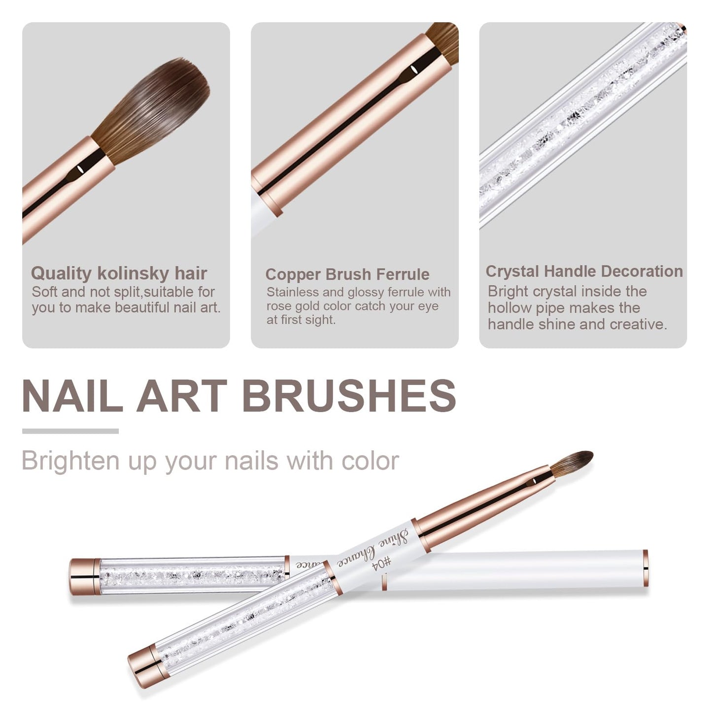 Shine Chance Acrylic Nail Brush Size 4, 100% Real Kolinsky Art Nail Brush for Acrylic Powder Application, Handmade Women Manicure Nail Extension Tool for Professional DIY Home Salon and Beginners