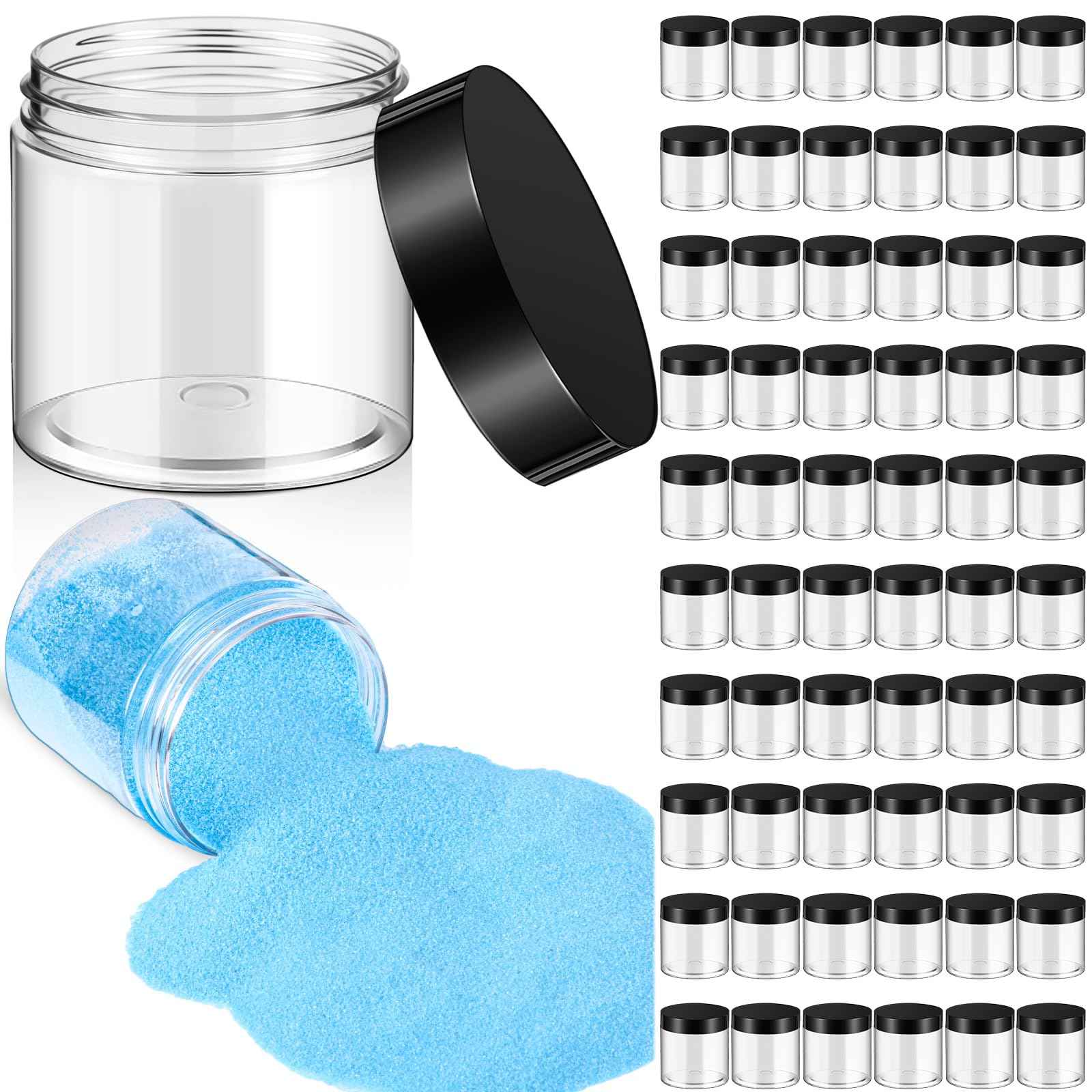 Patelai 60 Pcs Plastic Container Jars with Lids Round Clear Travel Cosmetic Container Jars for Toiletries, Lotion, Cream, Ointments, Makeup, Rhinestone, Samples, Kitchen Storage(Black,10 oz)