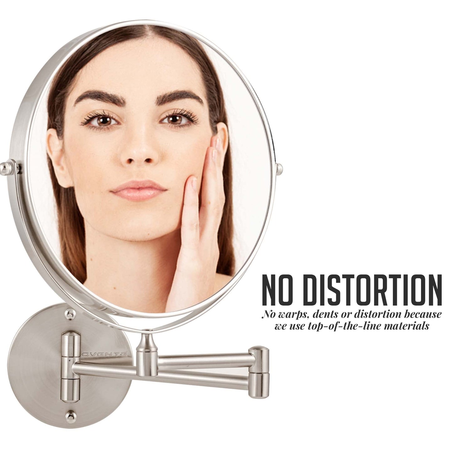 OVENTE 9" Wall Mounted Makeup Mirror with 1X/10X Magnification, Double Sided Magnifying Round Bathroom Vanity Mirror, 360° Swivel Design, Extendable and Folding Arm, Nickel Brushed MNLFW90BR1X10X